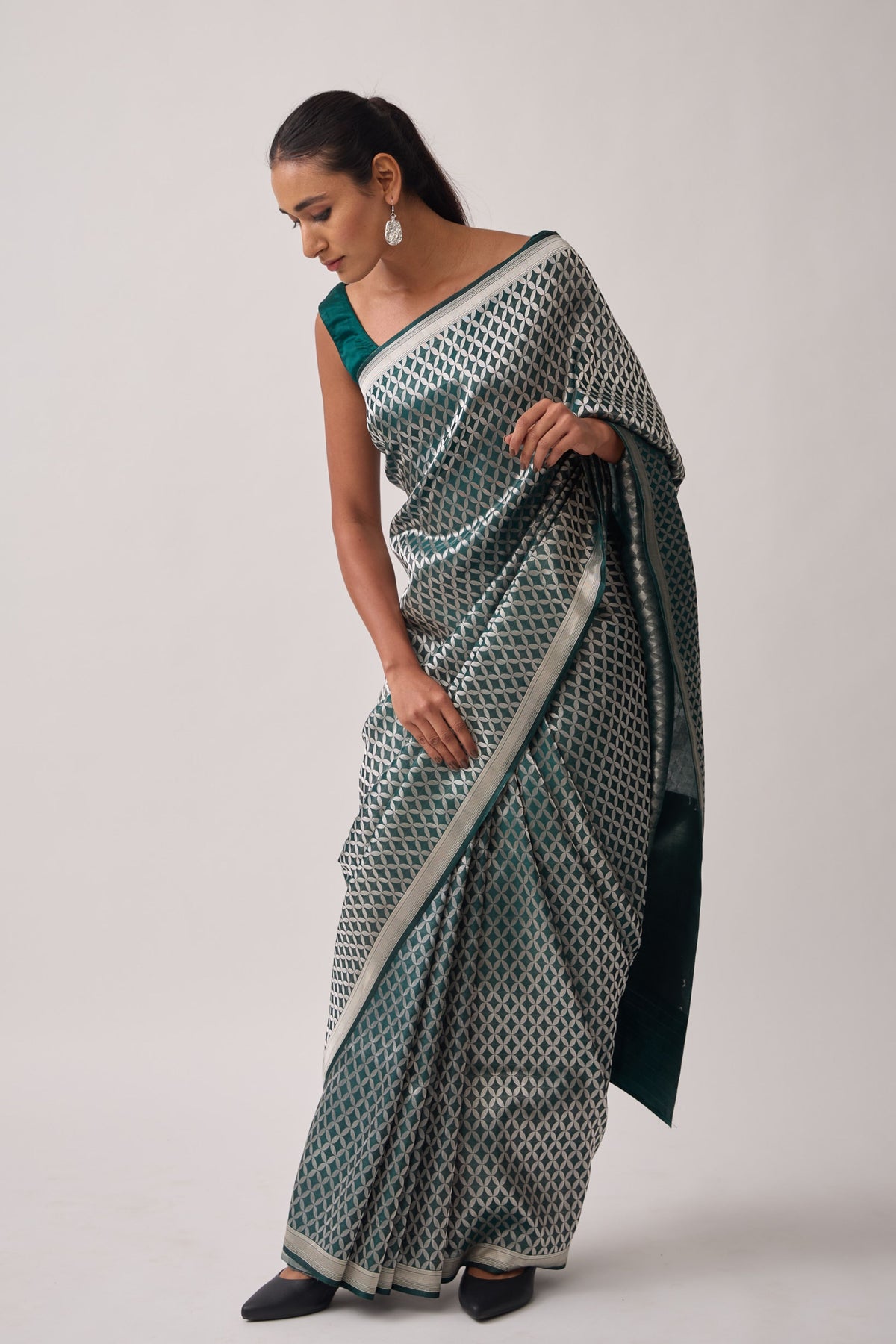 Green Mashru Satin Saree