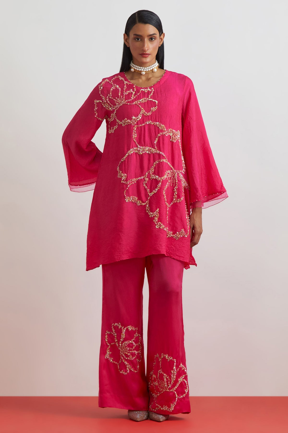 Hot Pink Crushed Tunic Set
