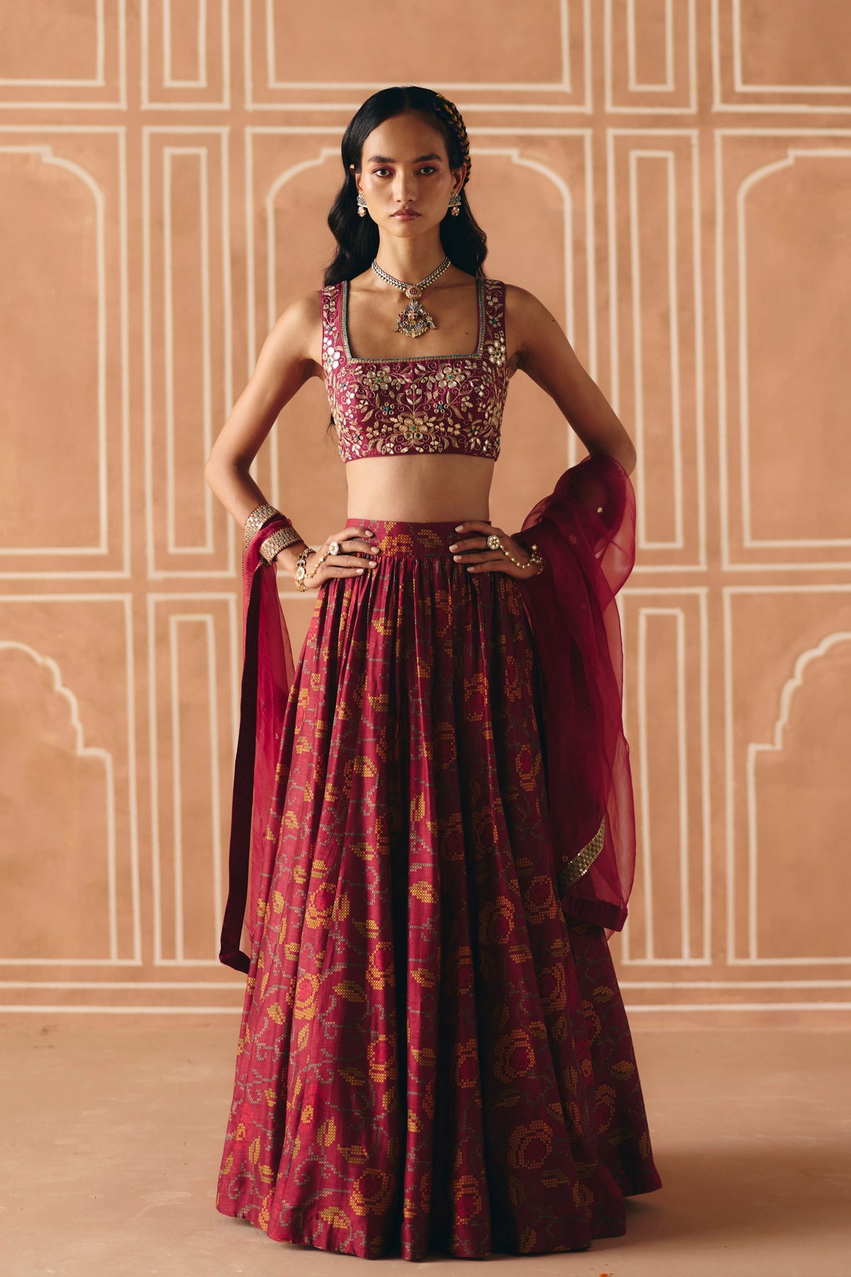Berry Plum Gathered Lehenga
