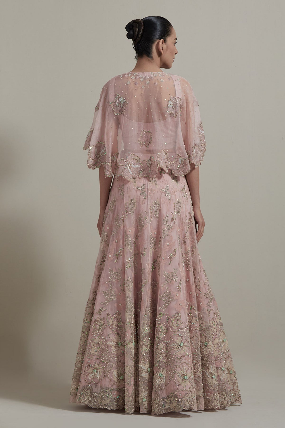 Pink Embellished Cape Set