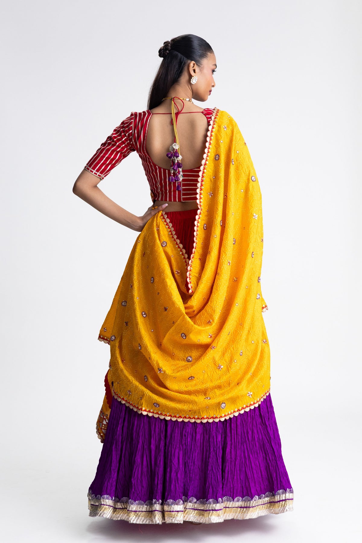 Red Purple Crushed Lehenga