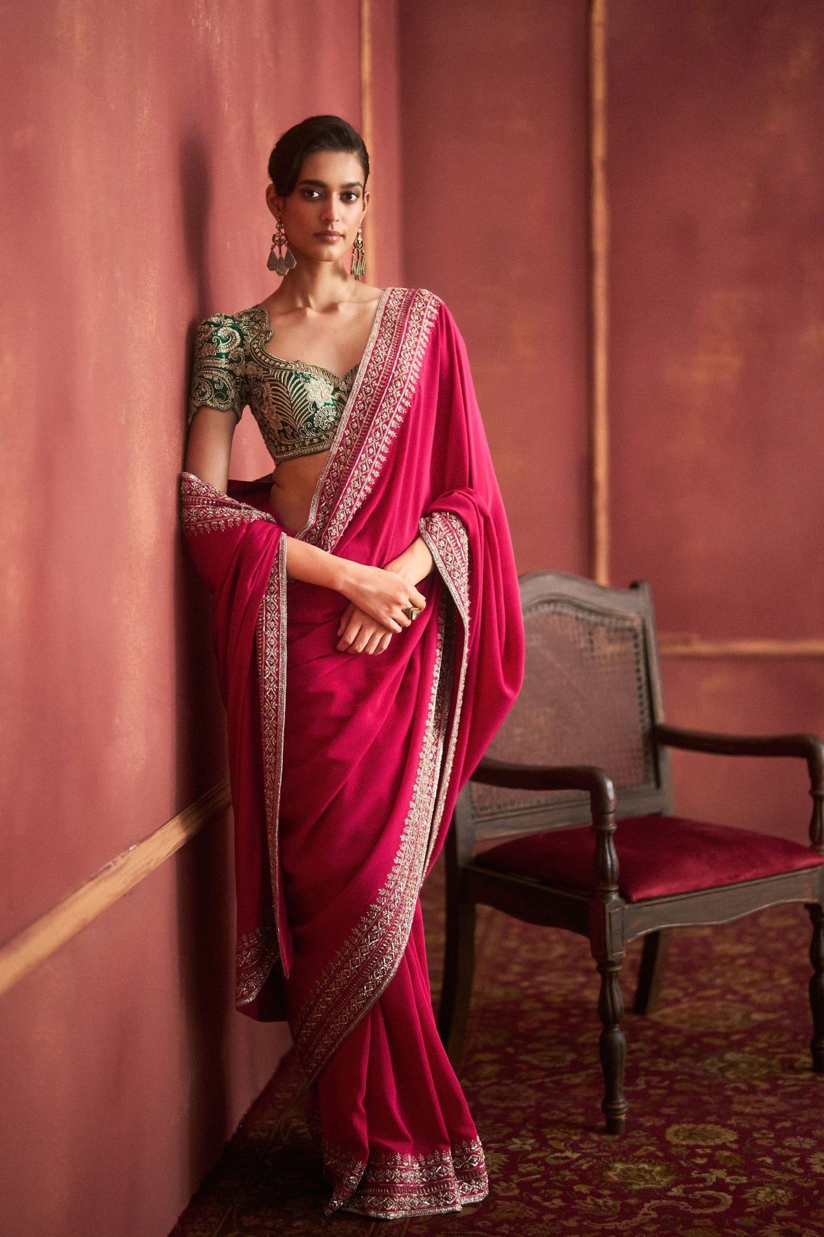 Pink Embroidered Saree Set