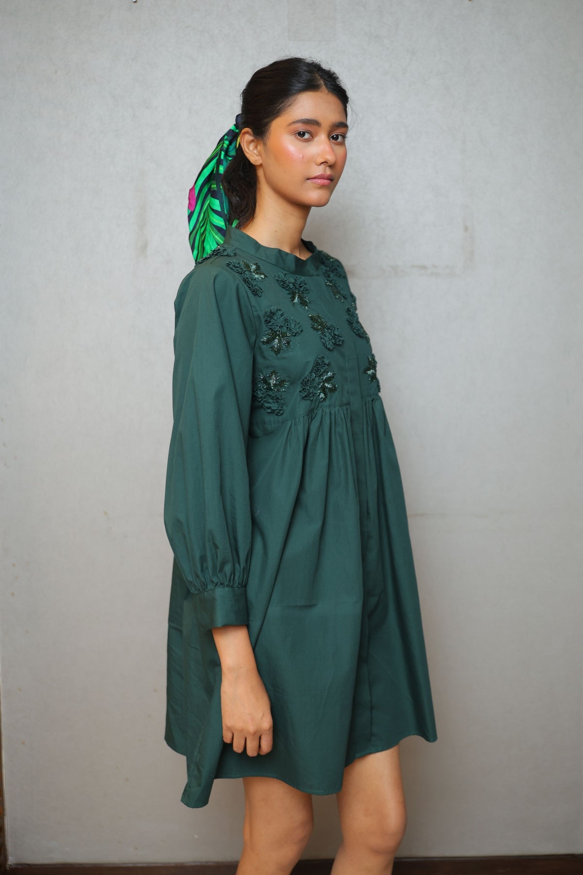 Maple Glow Yoke Green Dress
