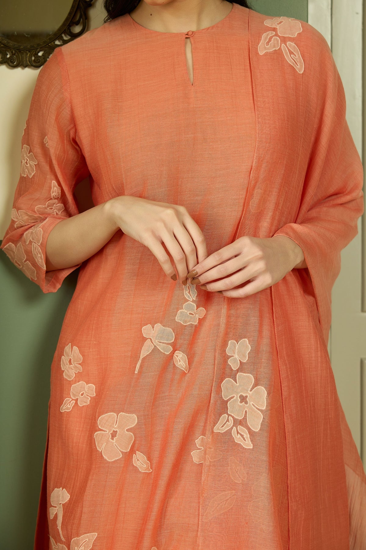Tangerine Applique Kurta Set