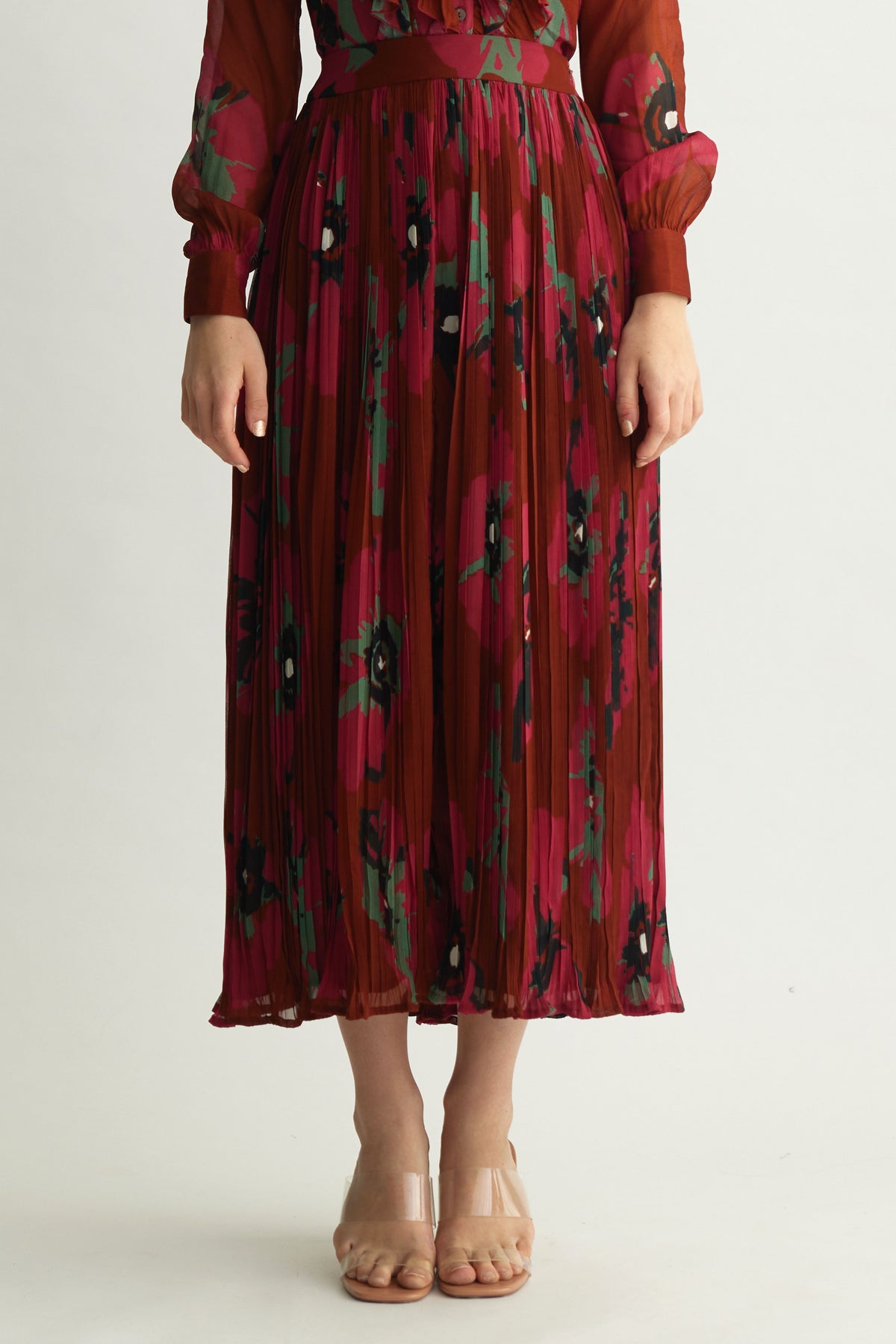 Red Floral Crinkled Skirt