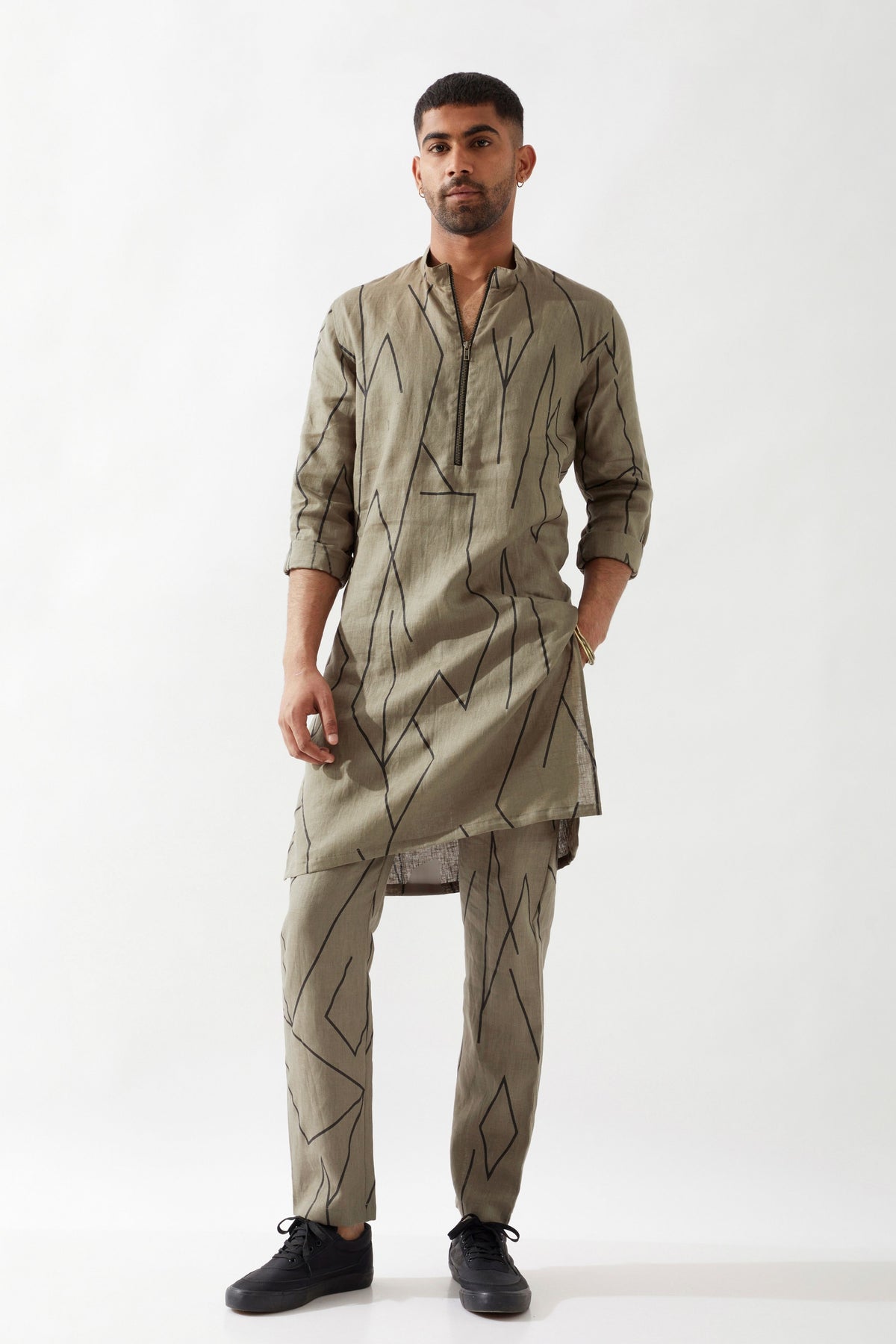 Rory Metal Olive Kurta Set