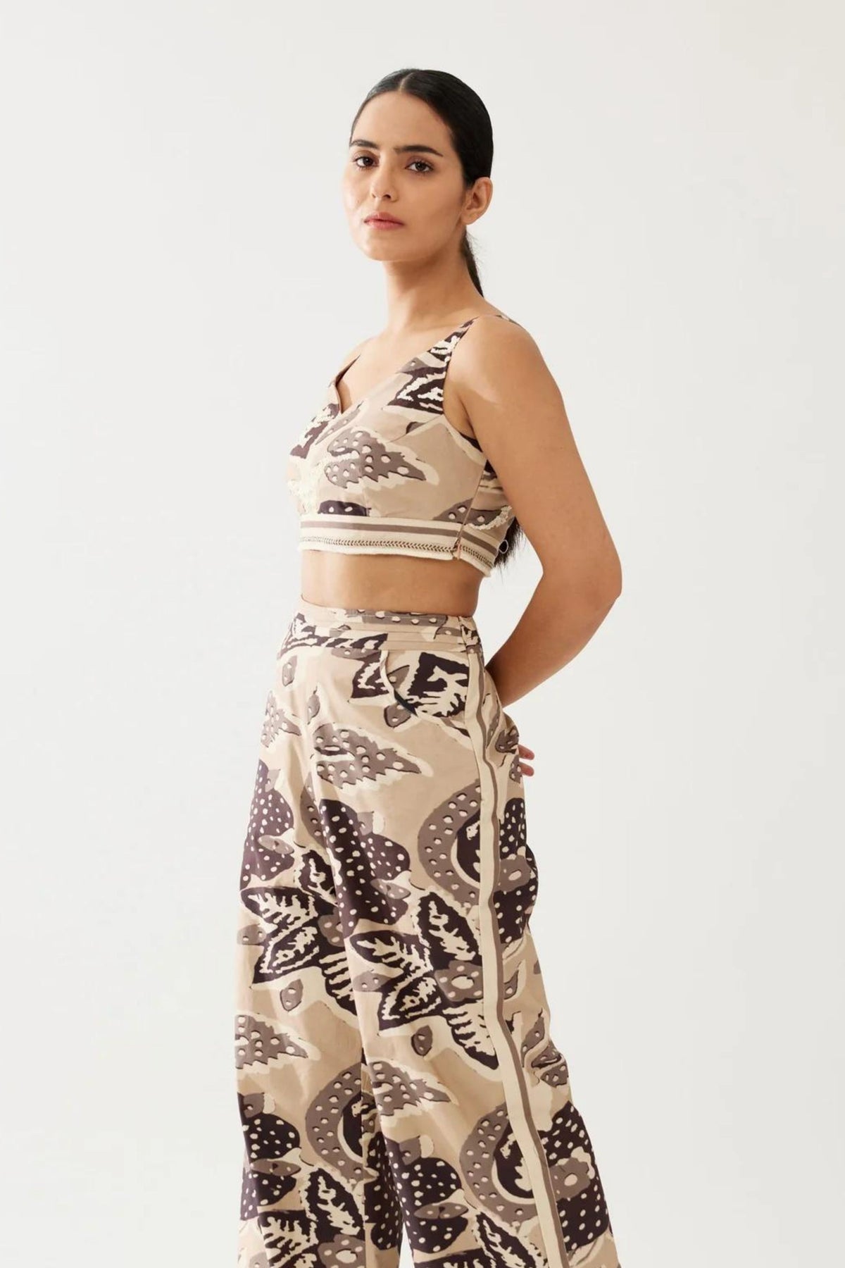 Cream And Brown Floral Pants