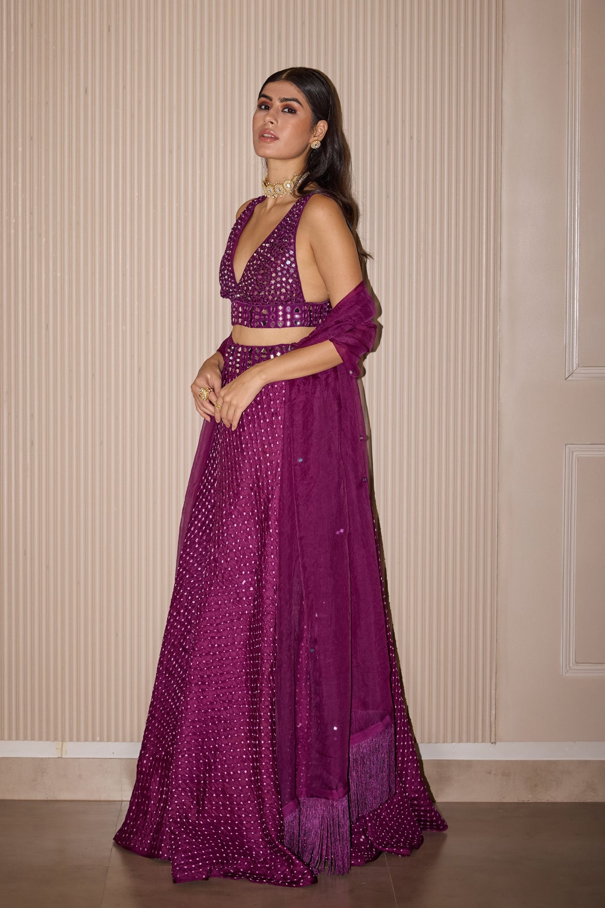 Mirror Work Purple Dupatta