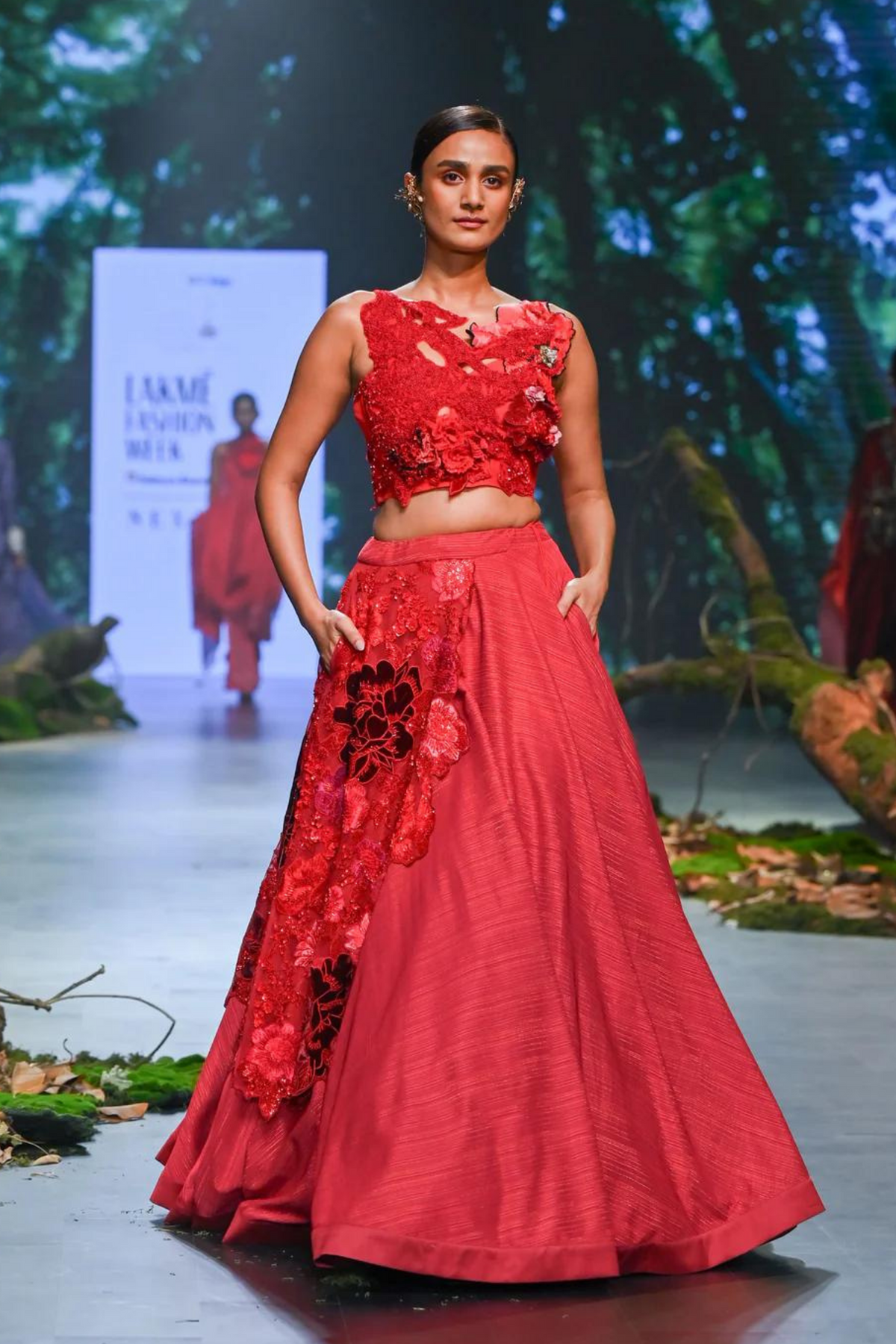 Red Embroidered Lehenga Set
