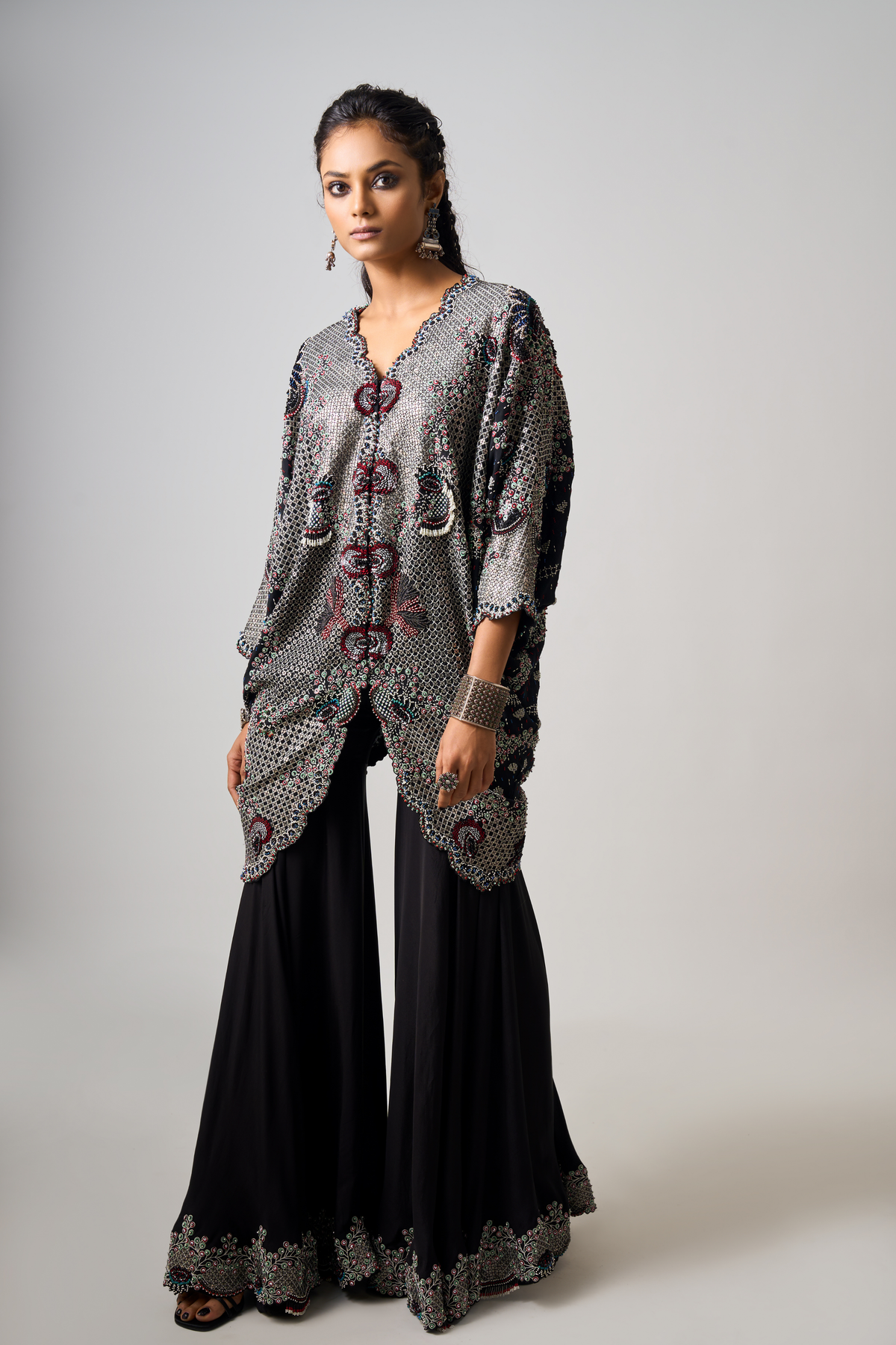 Embroidered Short Kite With Sharara