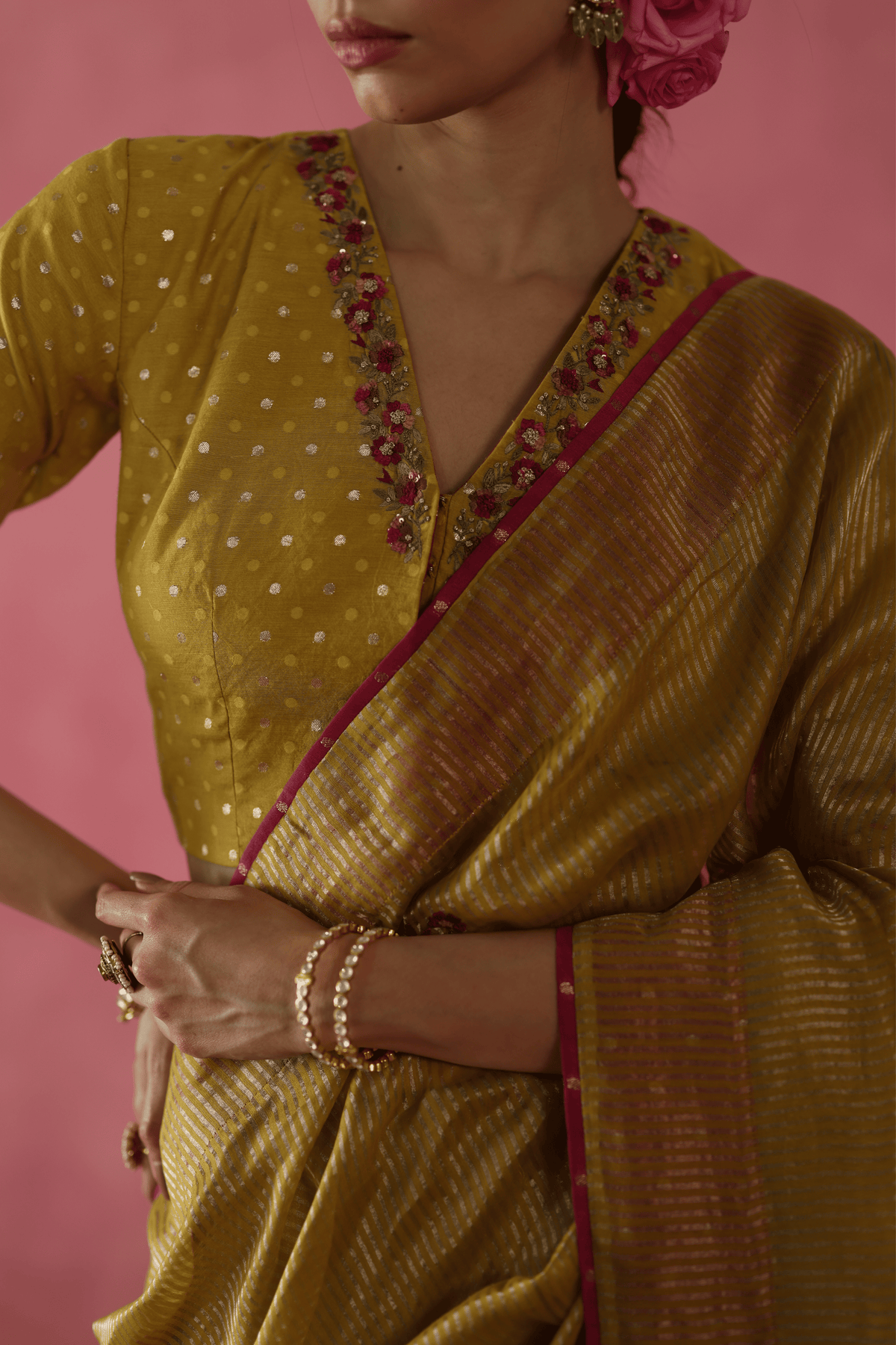 Mustard Yellow Ghevar Saree