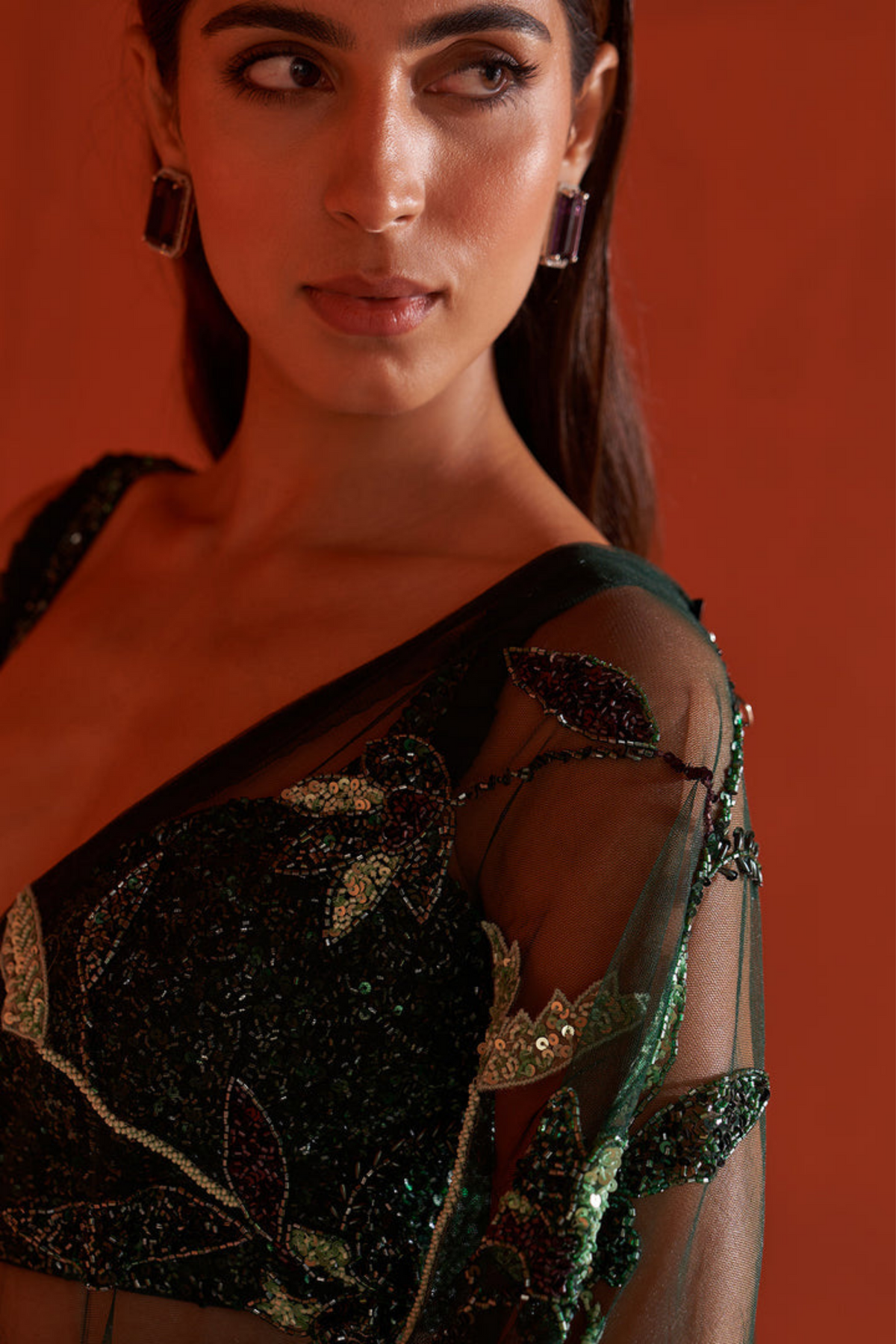 Hunter Green Net Saree
