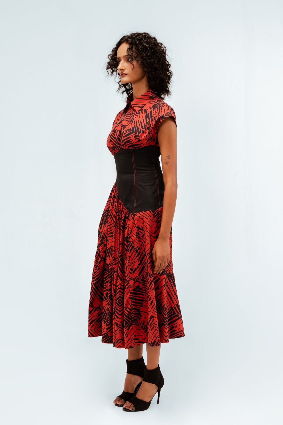 Florix Print Basque Tiered Dress