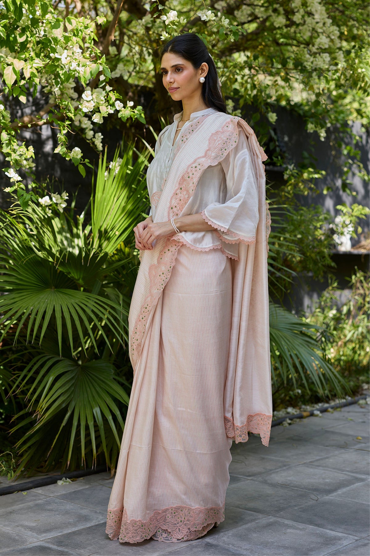 English Morning Pink Embroidered Saree