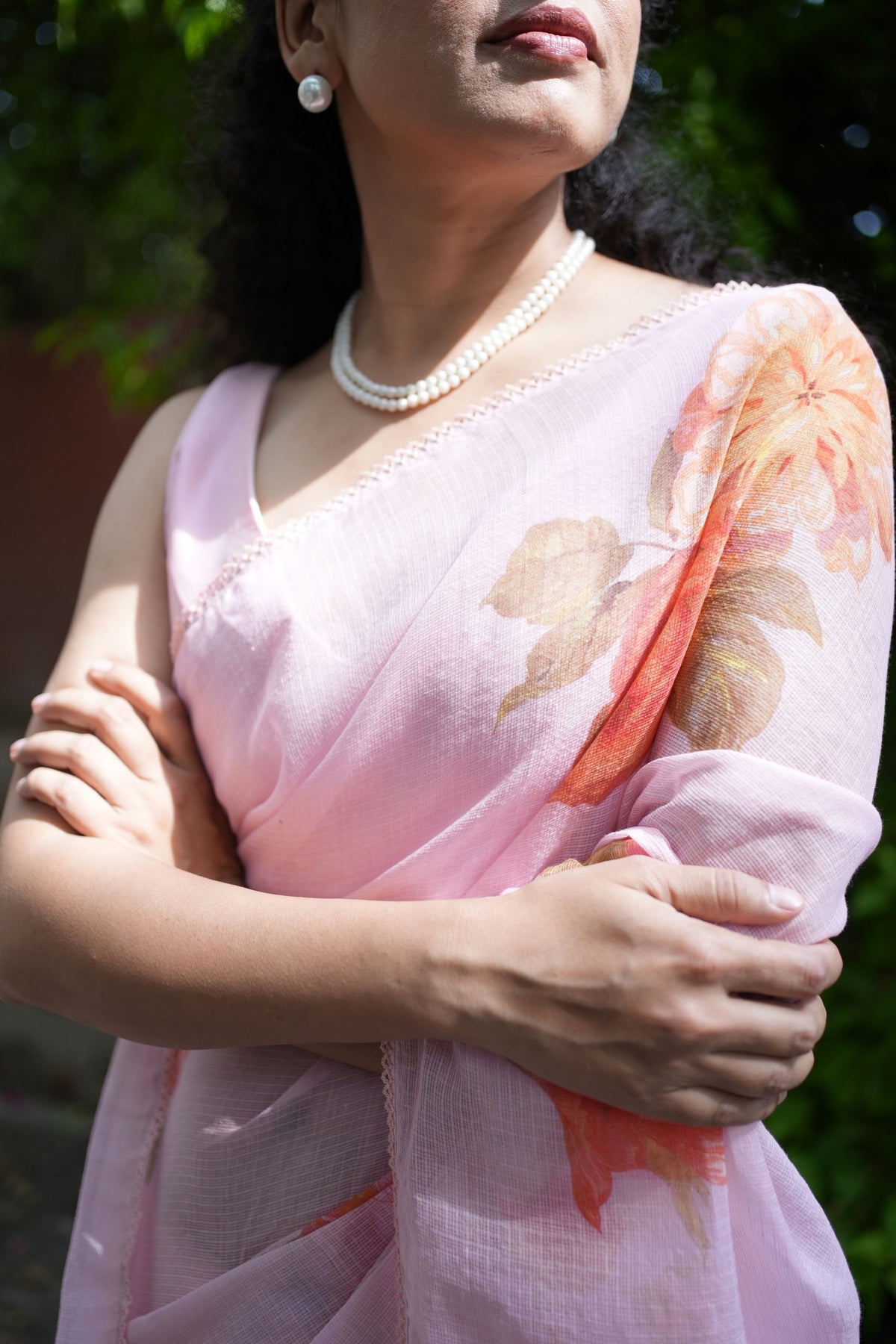 Juhi Lace Charm Peach Saree