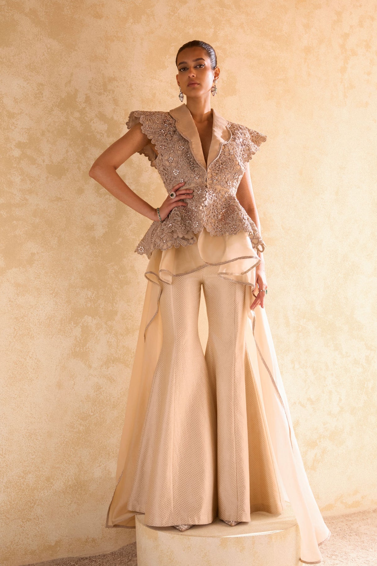 Charm Beige Gold Jacket Set