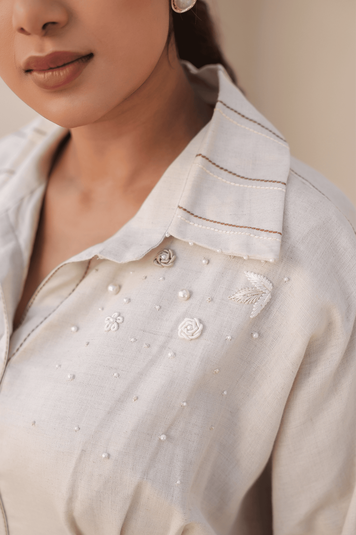 Azure Pearl Kaftan Dress in Ivory