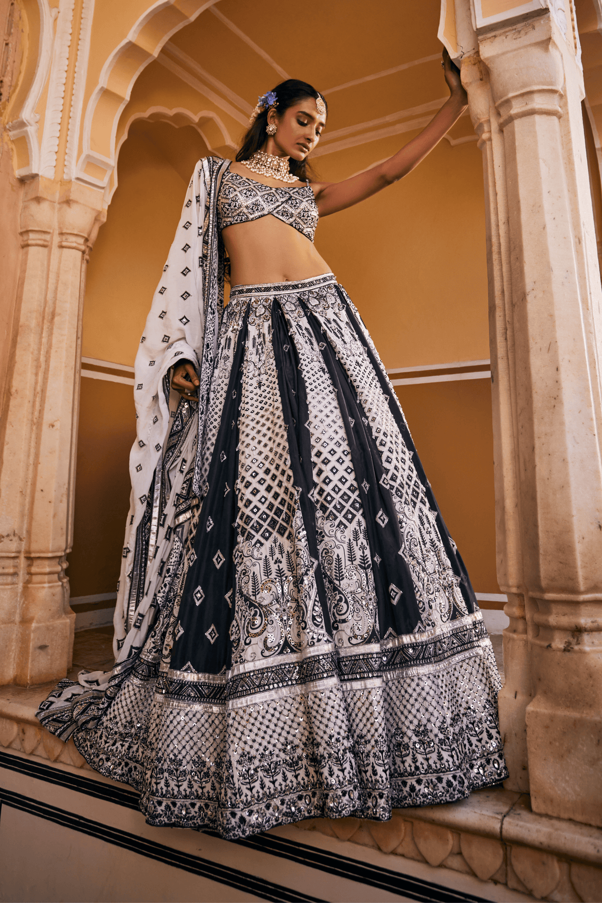 Striking Black and White Lehenga Set