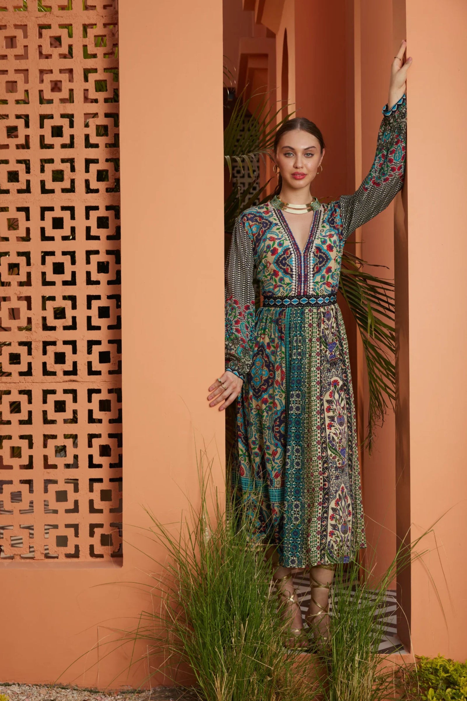 bhanuni by jyoti patterned maxi dress Anthropologie Bhanuni by Jyoti Patterned Maxi Dress Sky