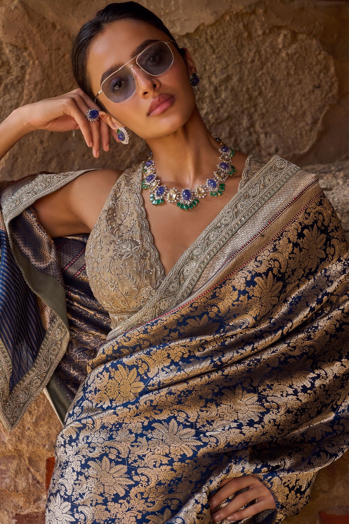 Blue Banarasi Saree Set