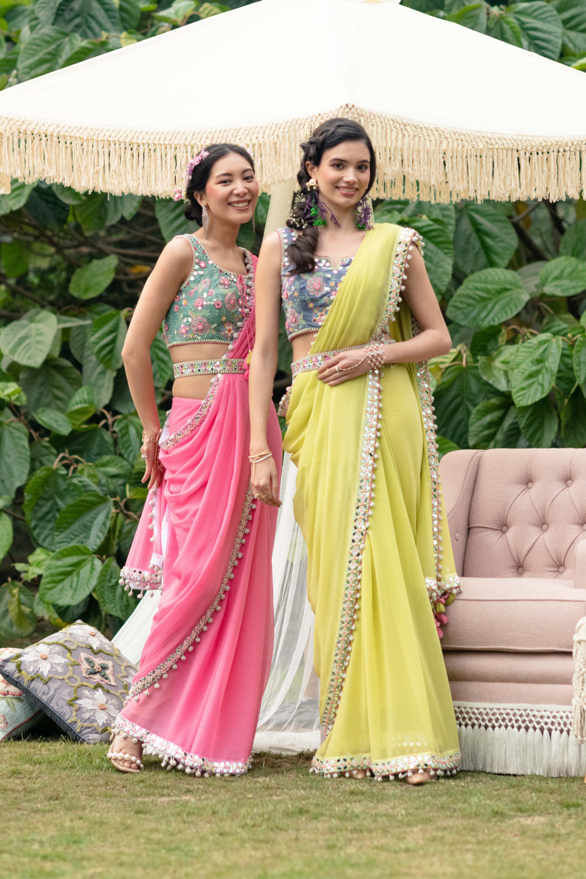 Pink Gypsy Mirror Border Saree