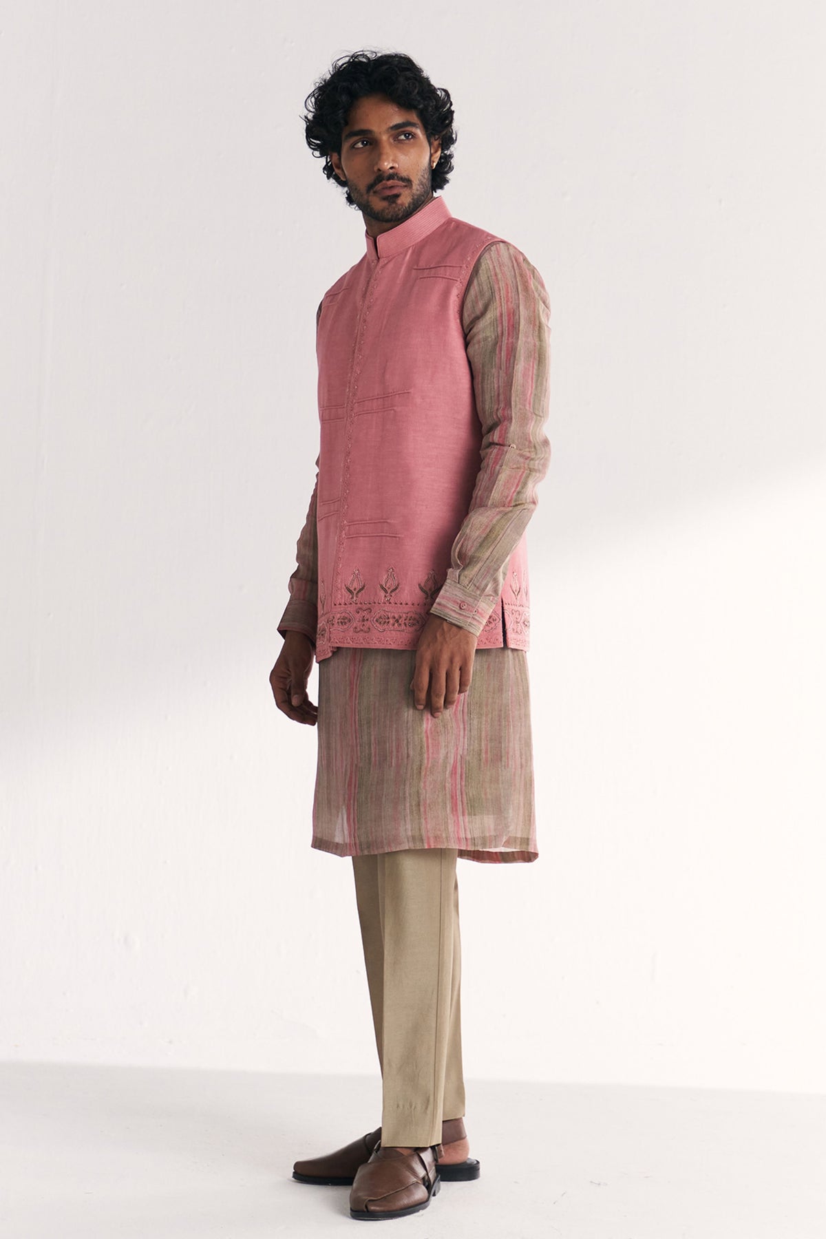 Dino Pink Nehru Jacket Set