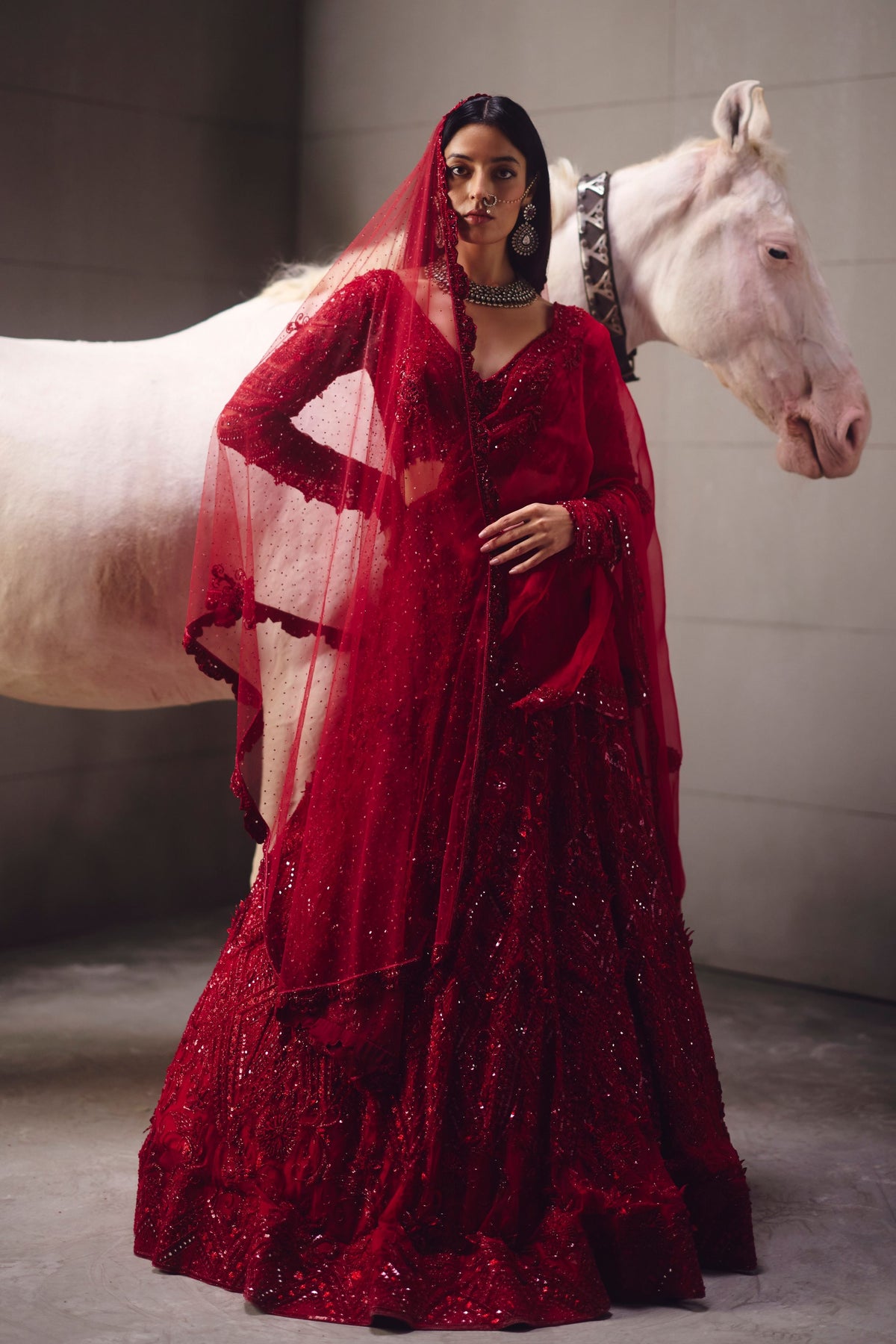 Red Embellished Lehenga Set