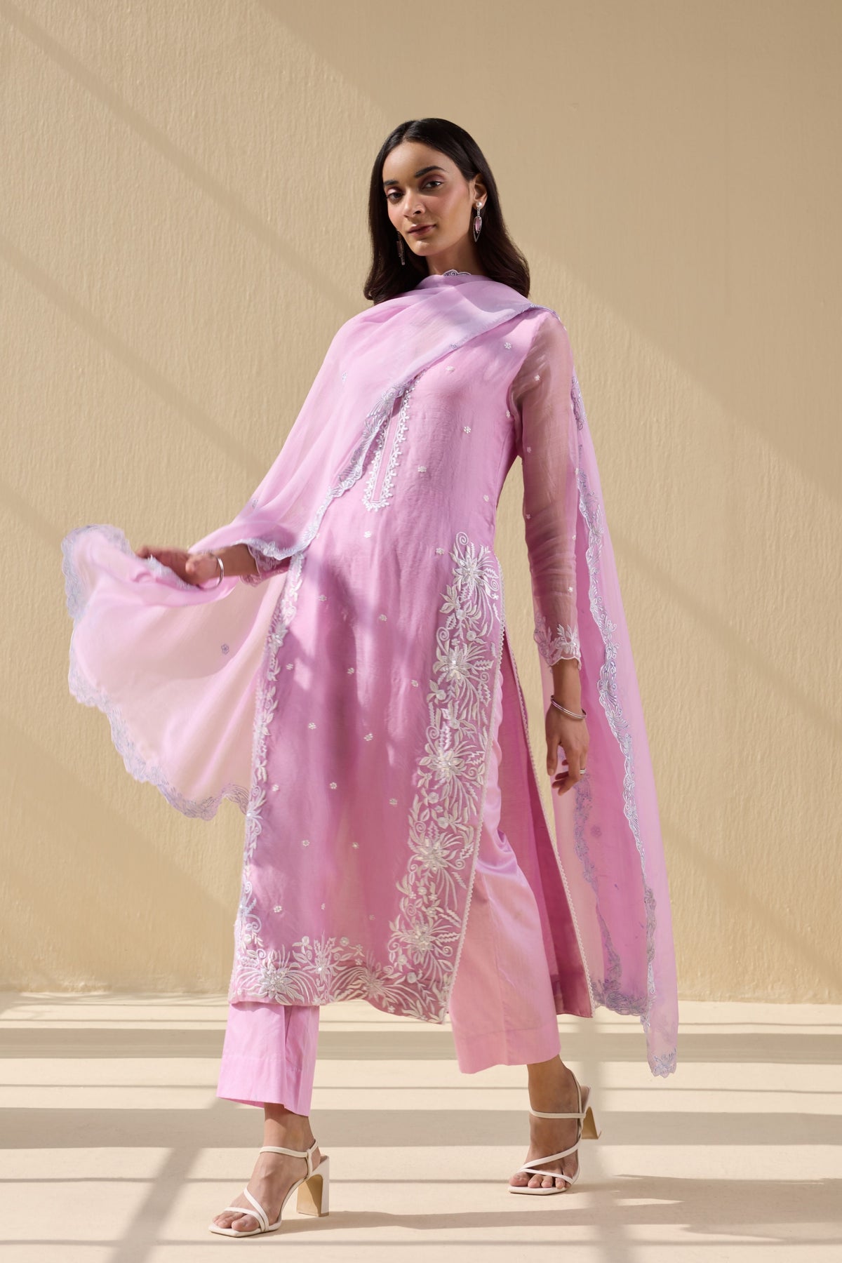 Pink Embroidered Organza Suit