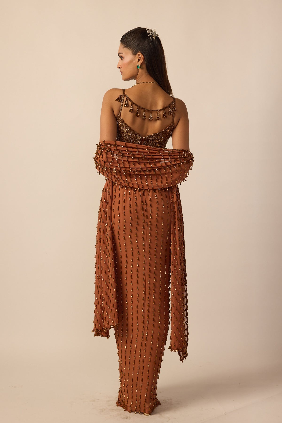 Metallic Copper Saree Set