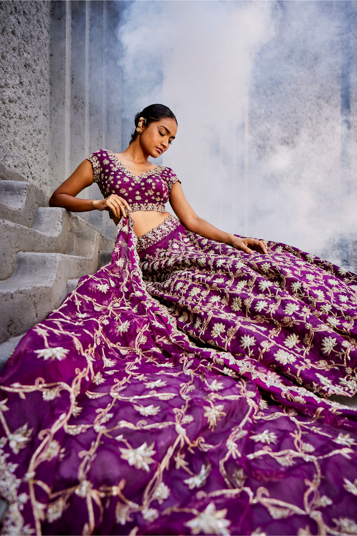Purple Lotus Ogee Motif Lehenga