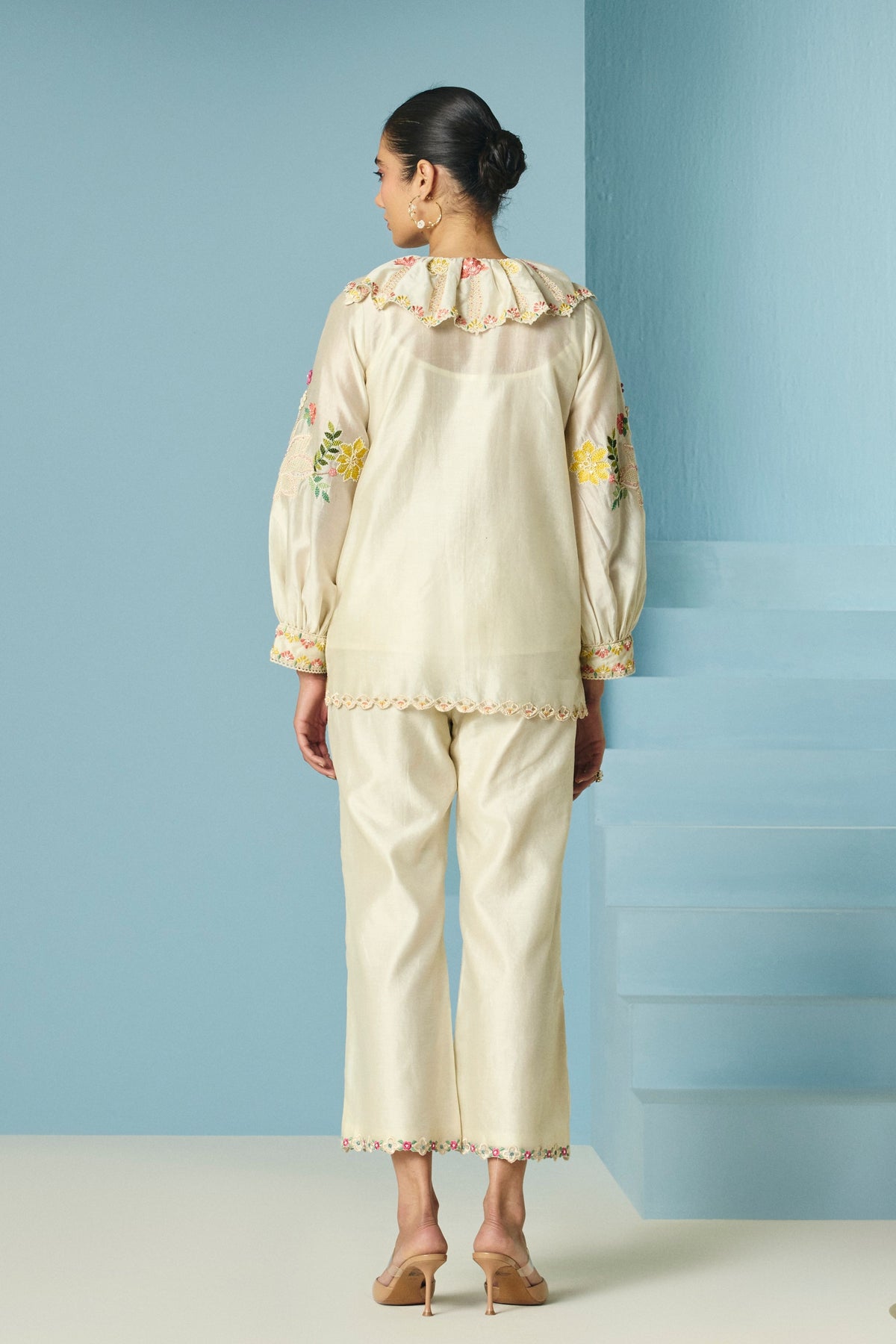 Ivory Floral Embroidered Shirt
