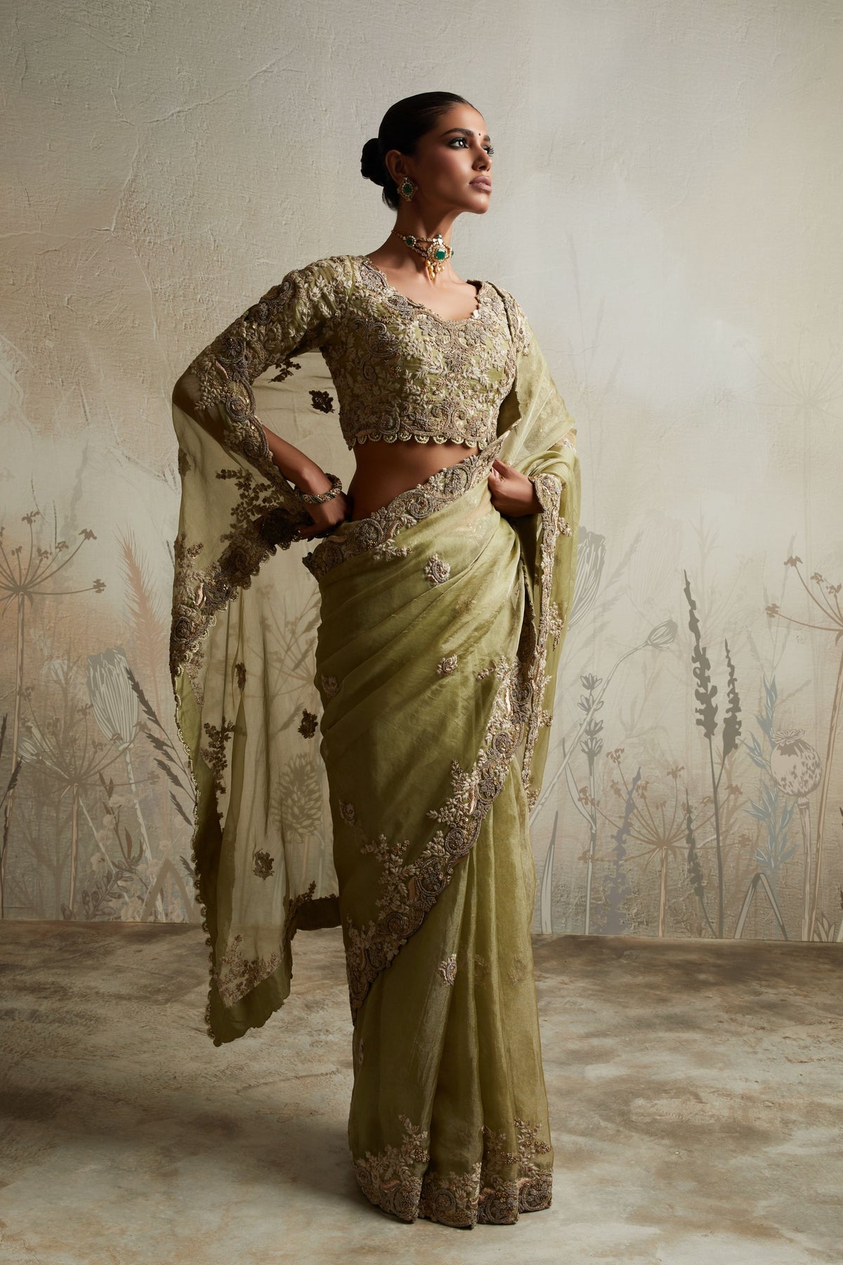 Sea Green Maal Dori Saree Set