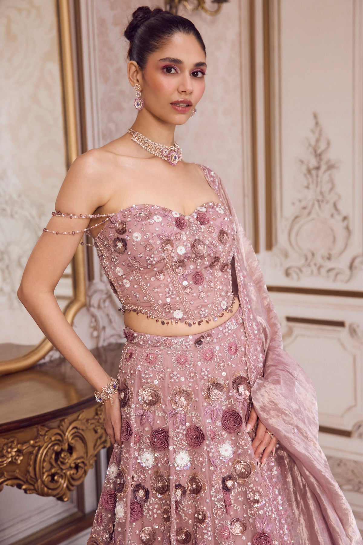Champagne Corset and Lehenga