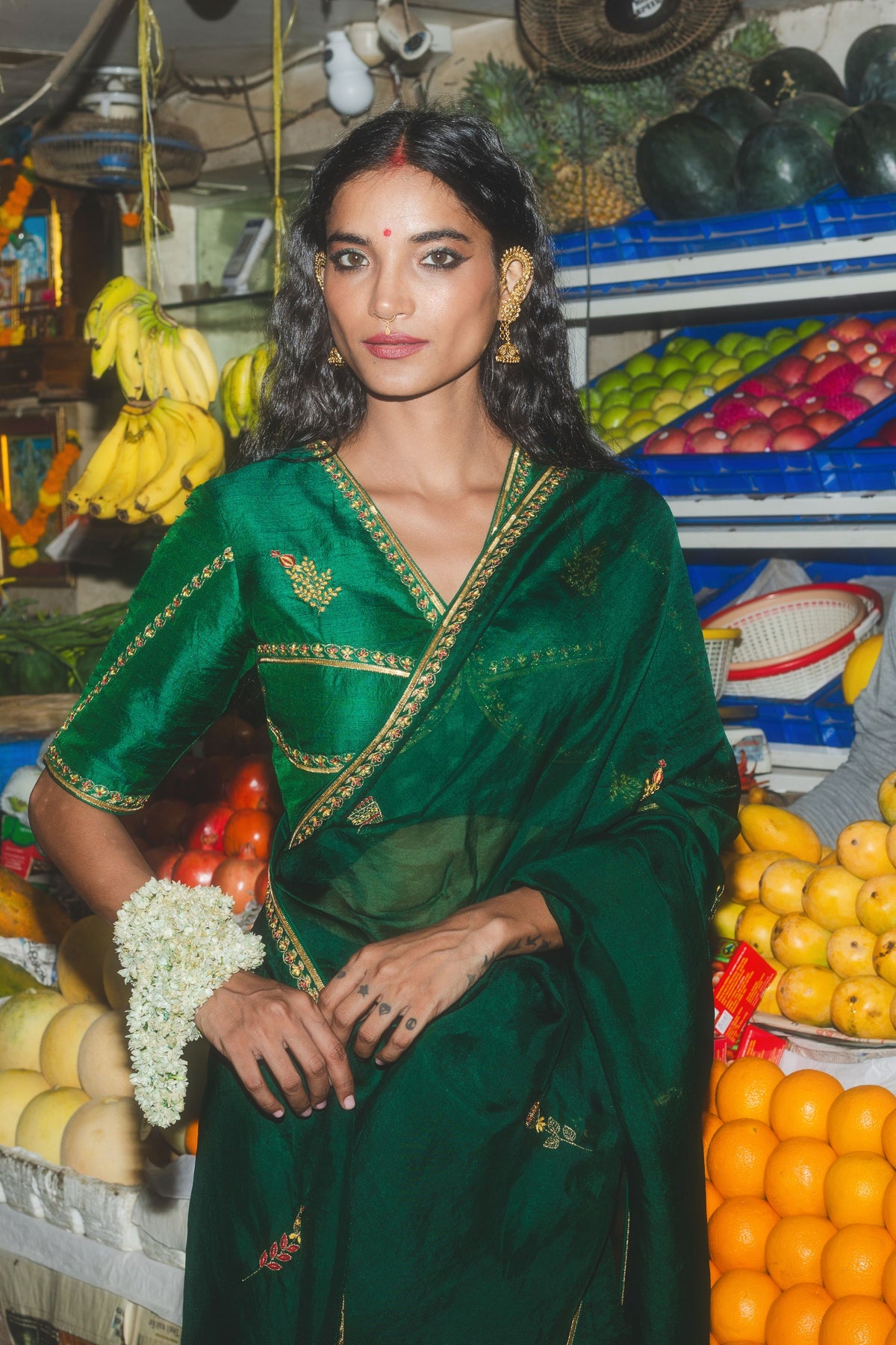 Mirchi Panna Saree Set