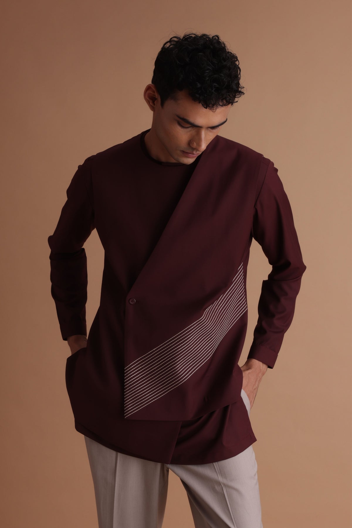 Burgundy Wrap up Jacket Set