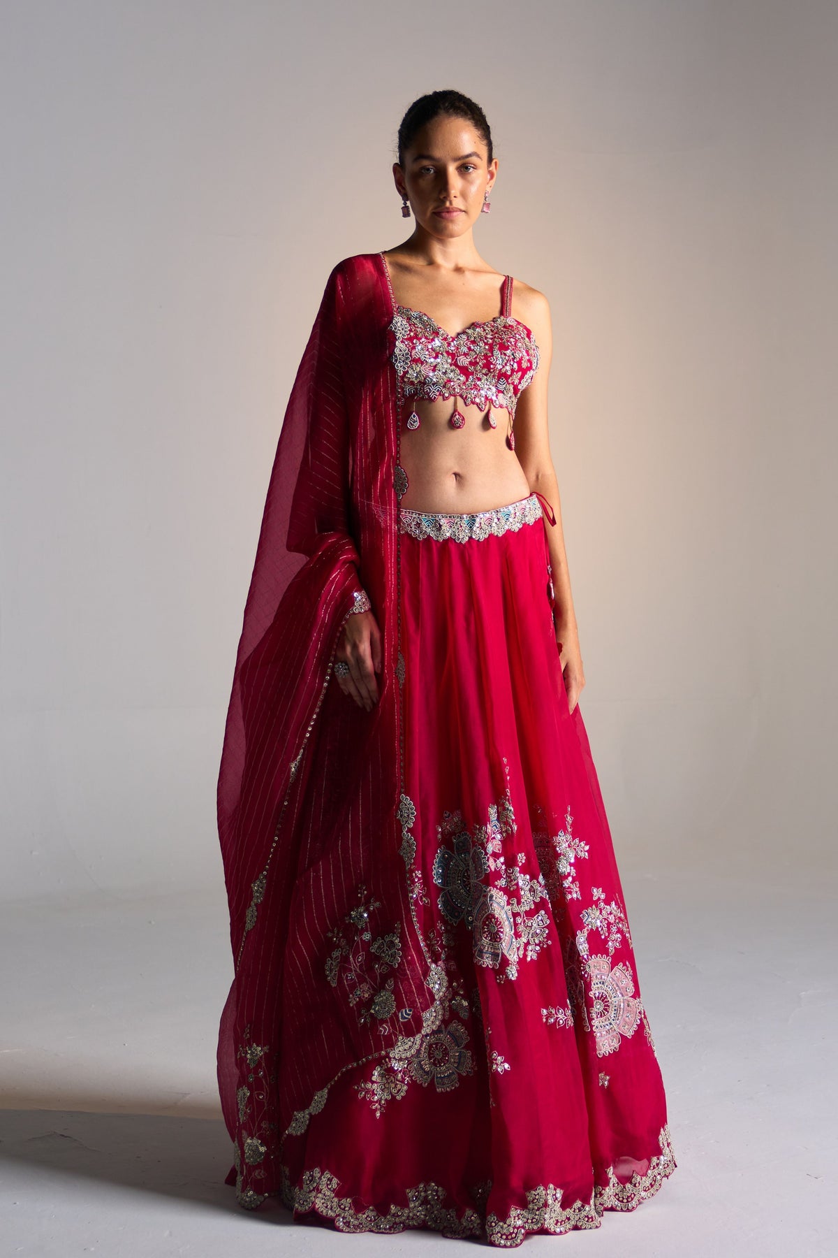 Cut Ruby Embroidered Lehenga Set