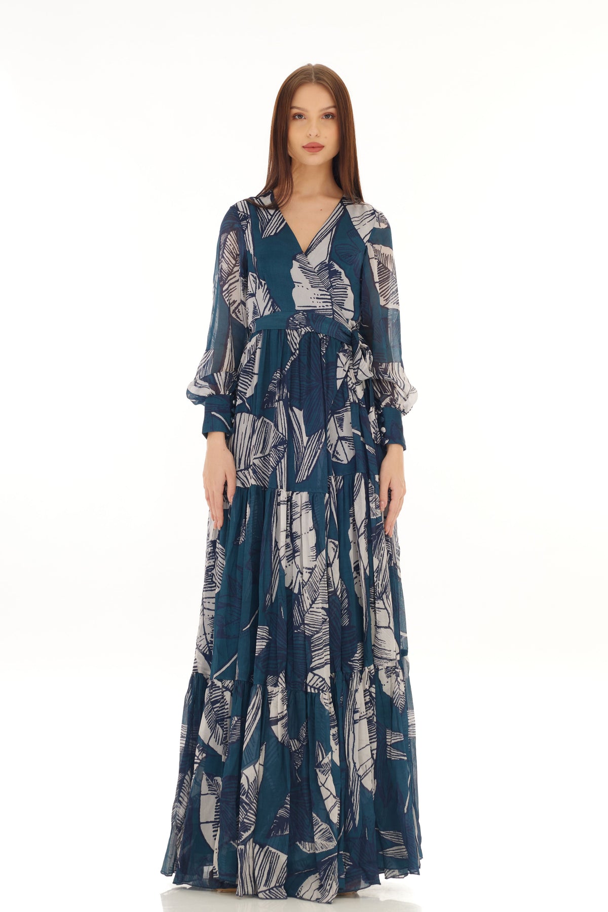 Blue and White Wrap Dress