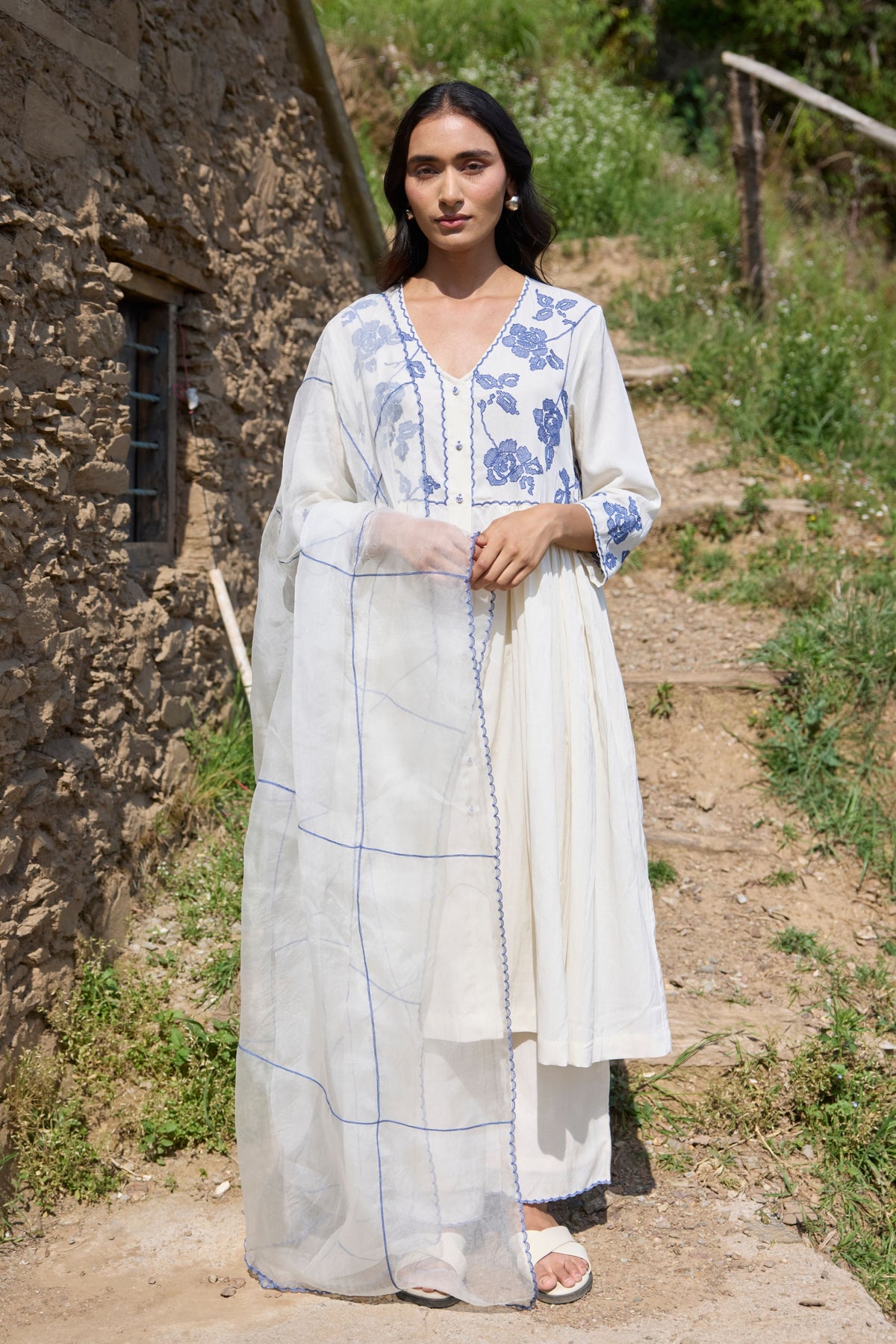 Gathered Embroidered Kurta