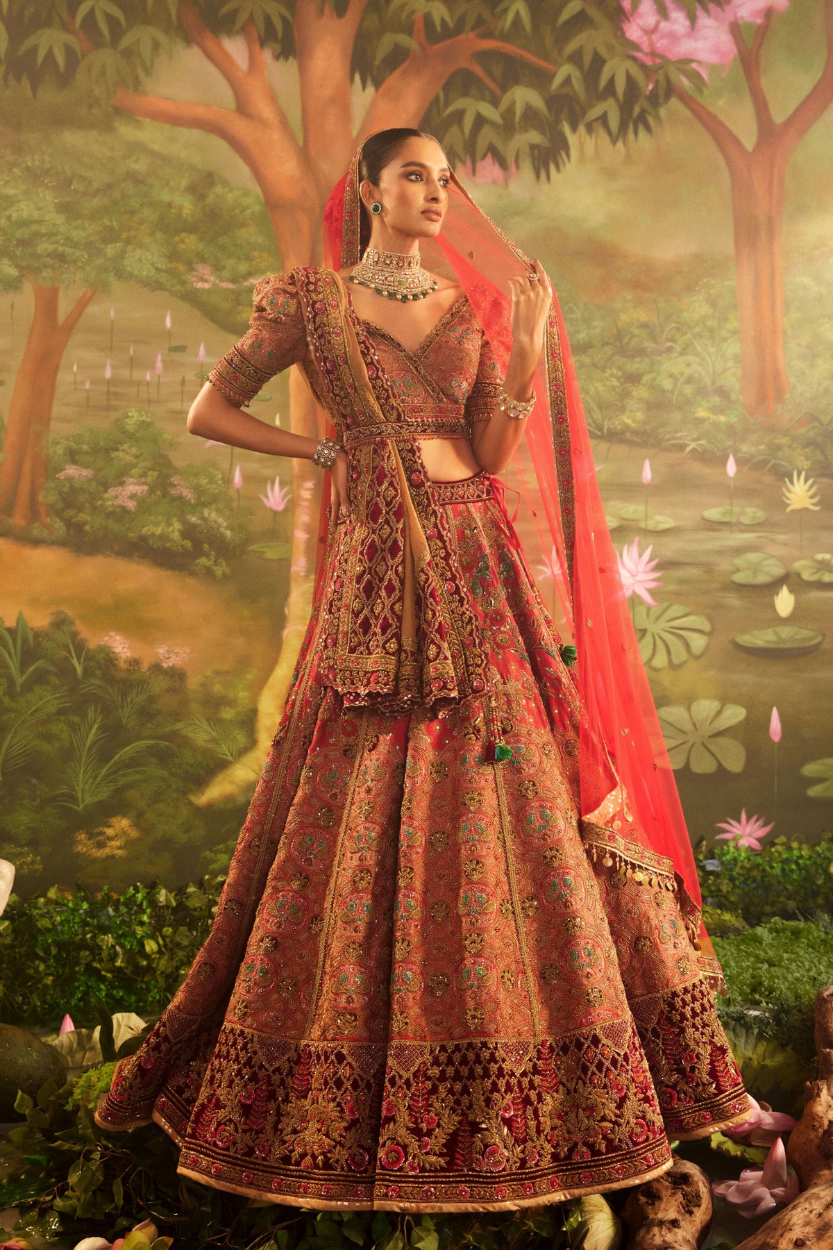 Zardozi Red Brocade Lehenga Set