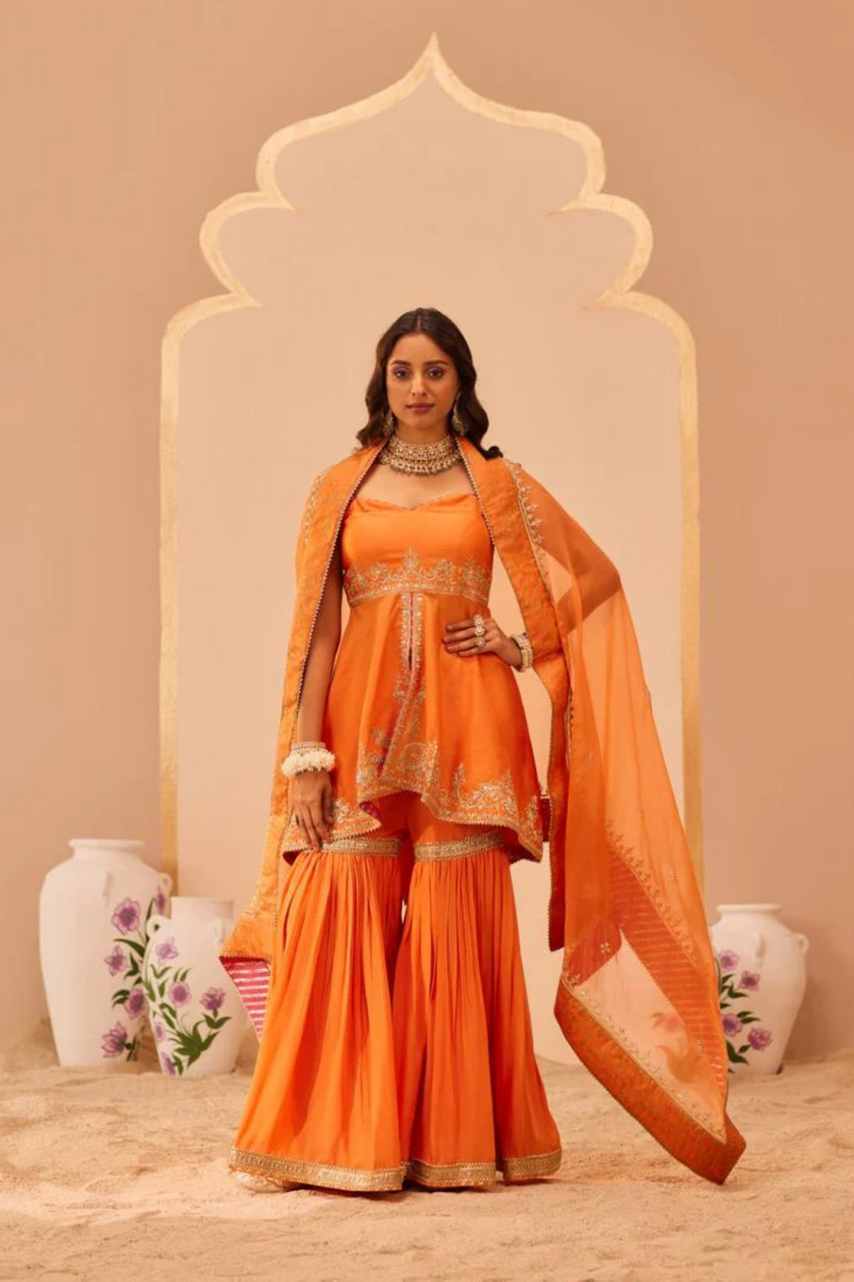 Tahira Orange Sharara Set