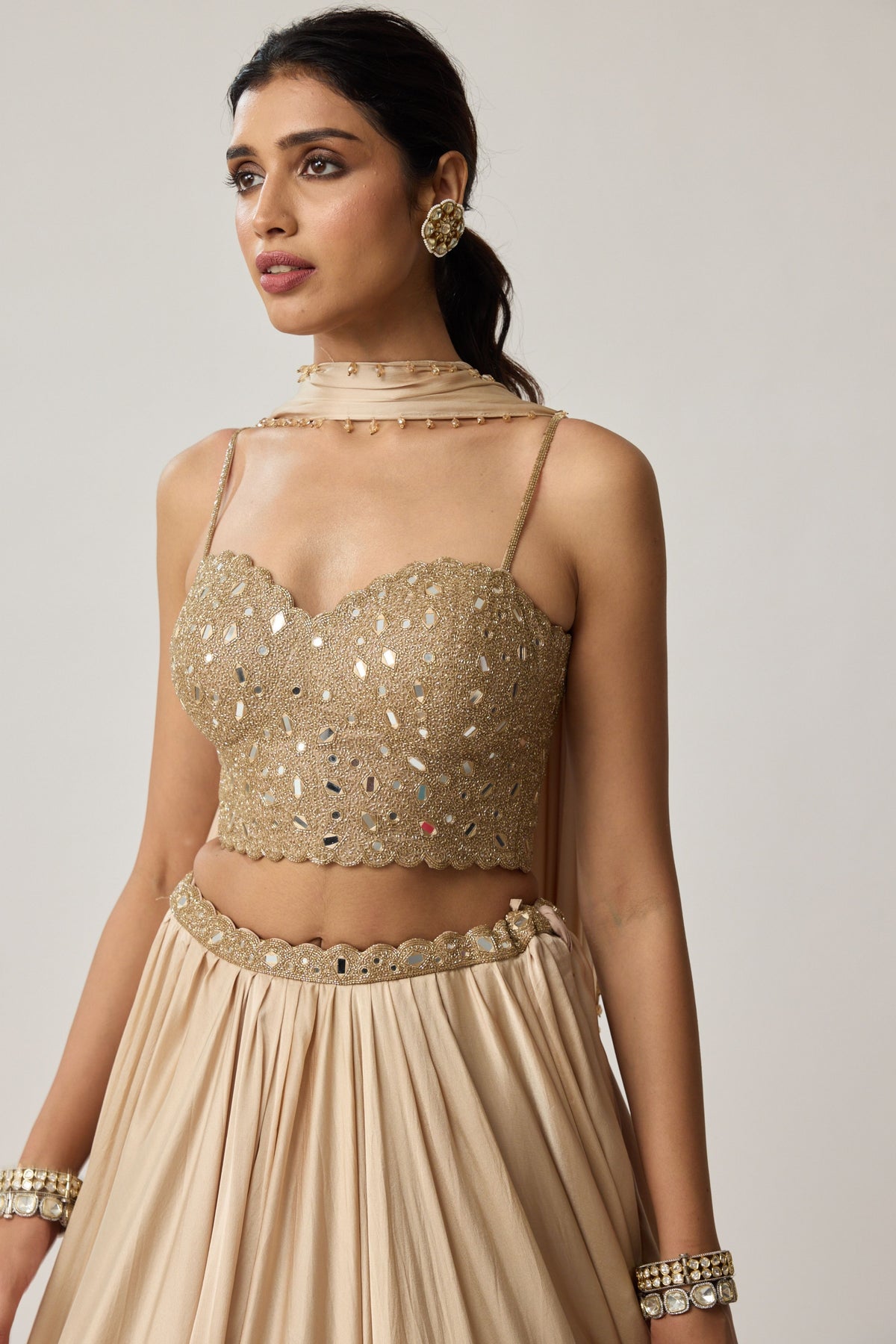 Light Beige Mirror Lehenga Set