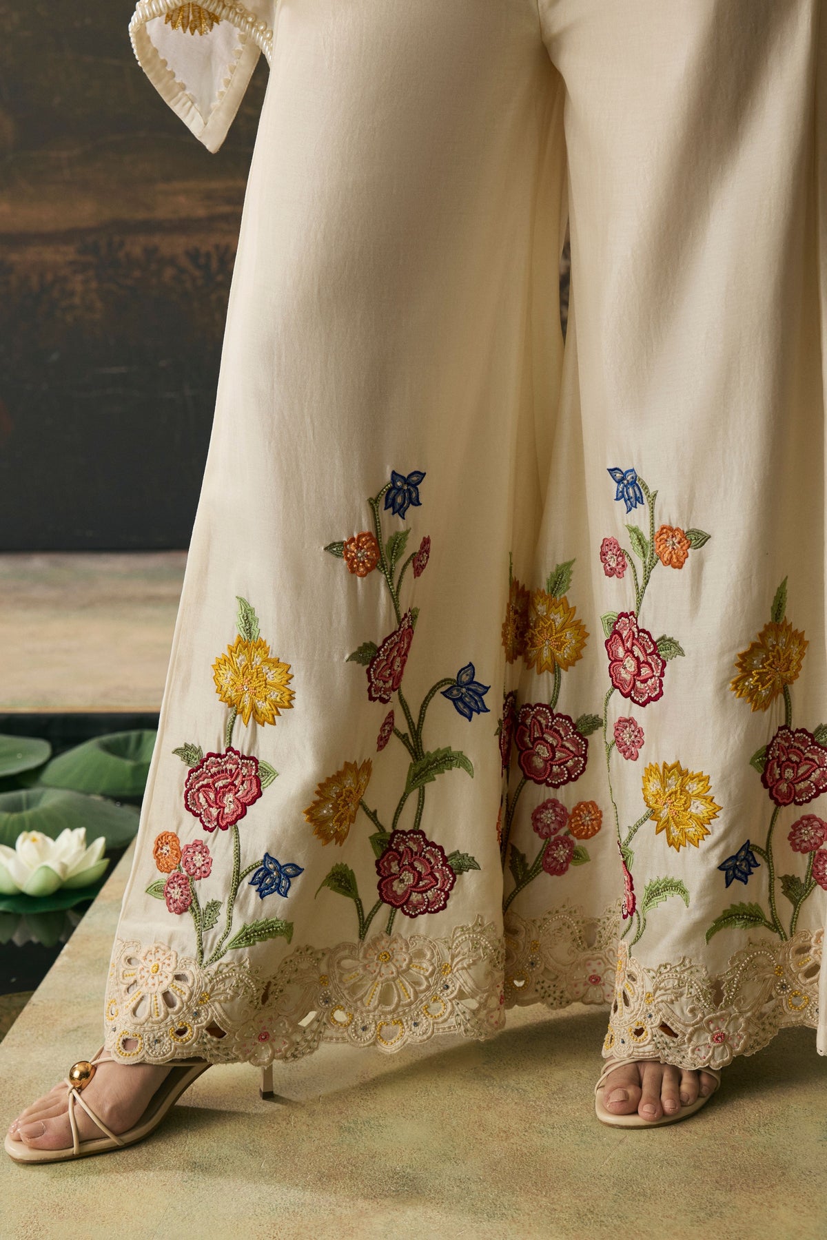 Ivory Floral Sharara Pants