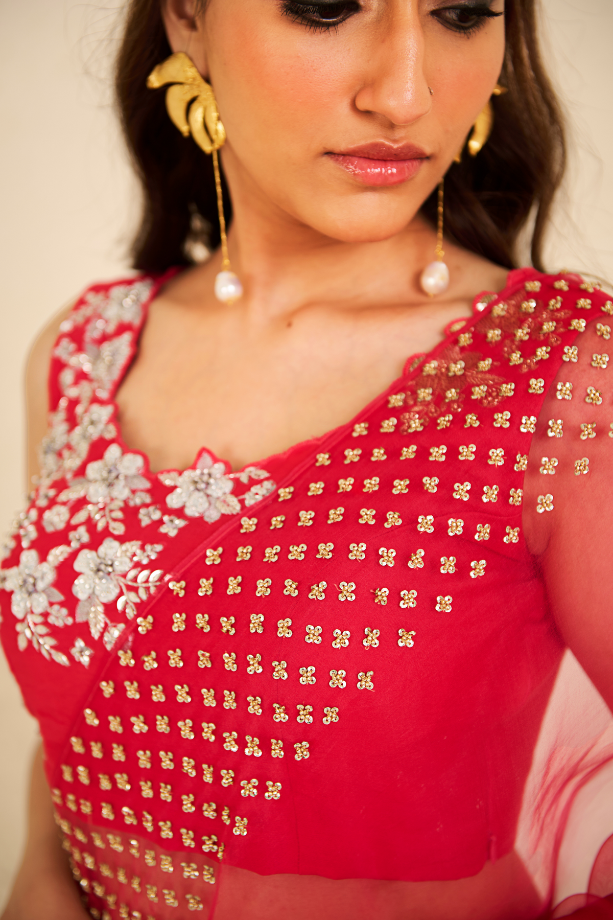 Red Organza Saree With Blouse