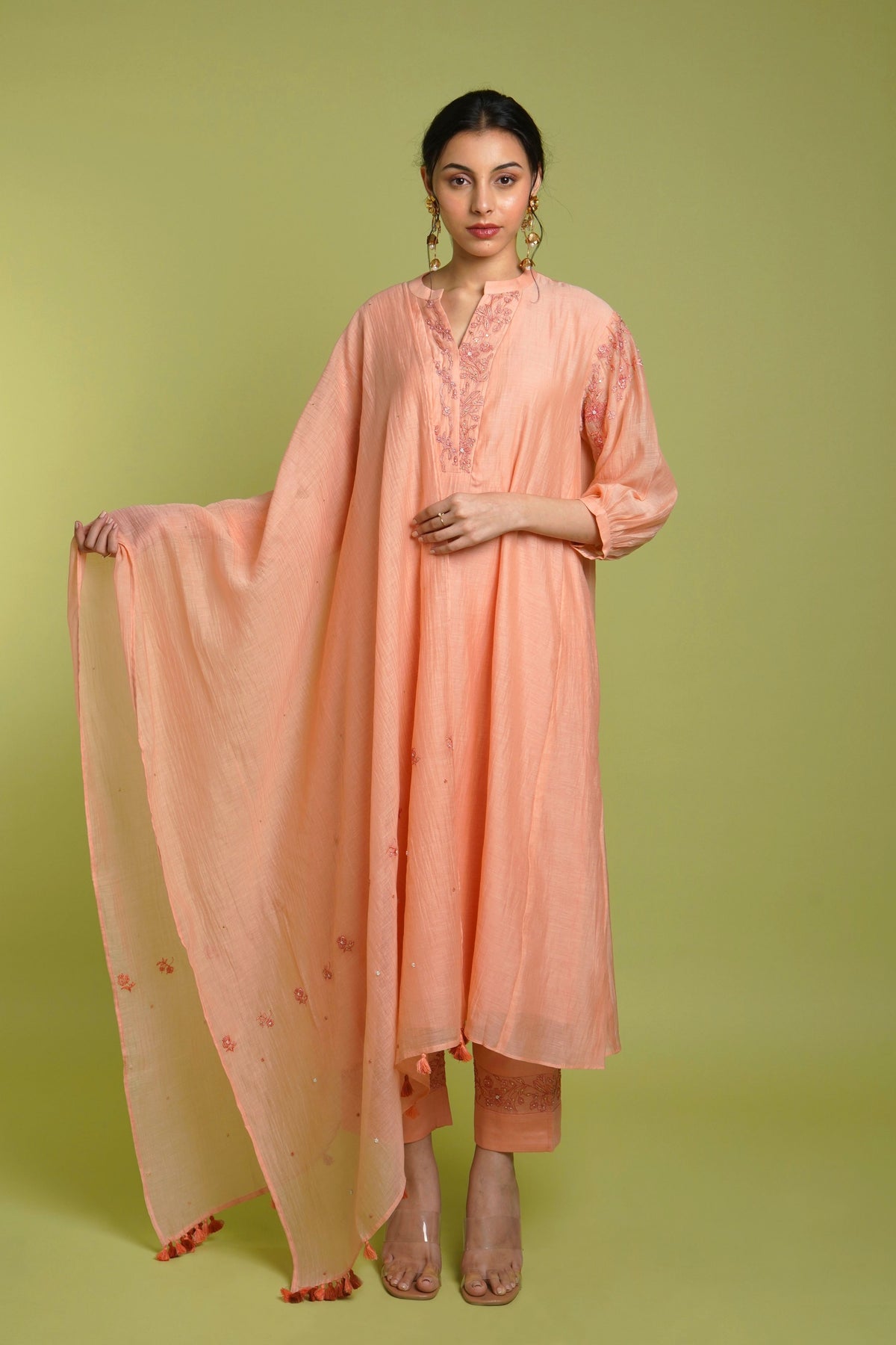 Peach Floral Kurta Set