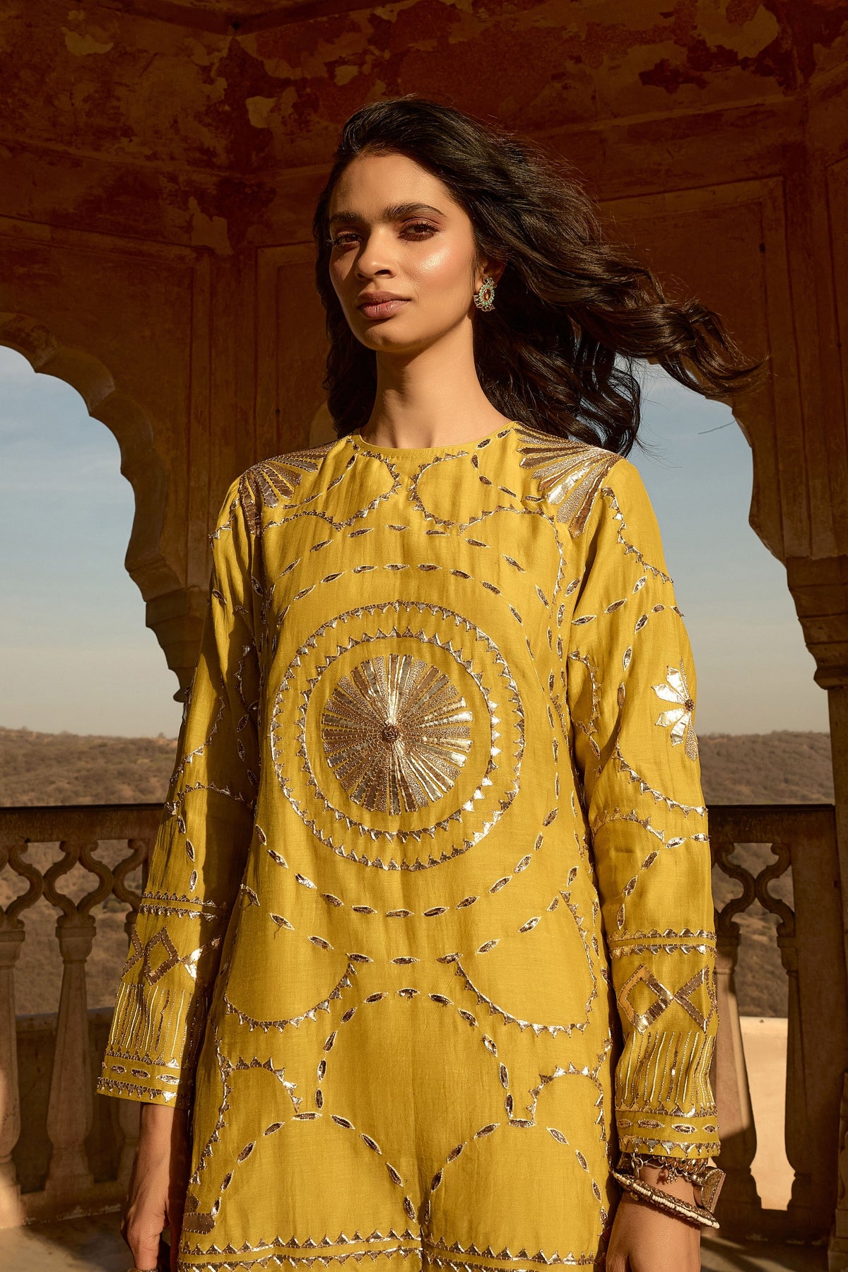 Yellow Kachi Patti Co-ord Set