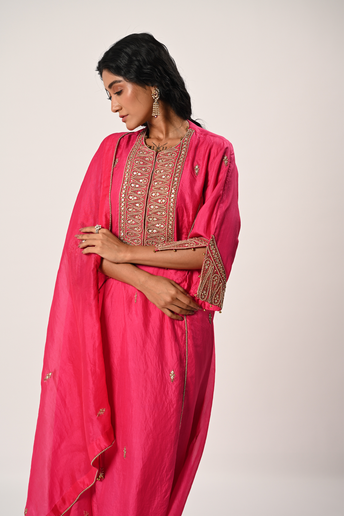 Pink Princess Cut Kurta Set