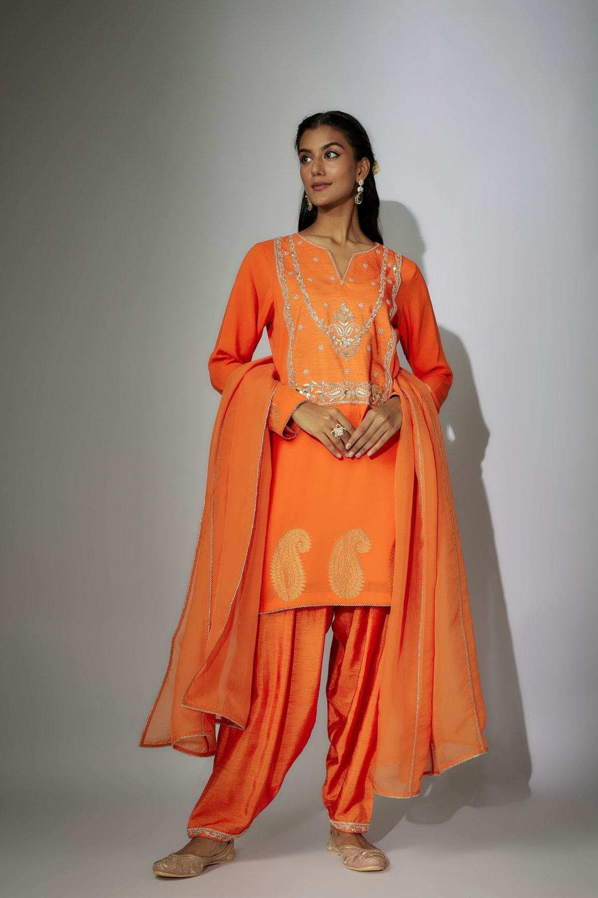 Orange Embroidered Kurta Set