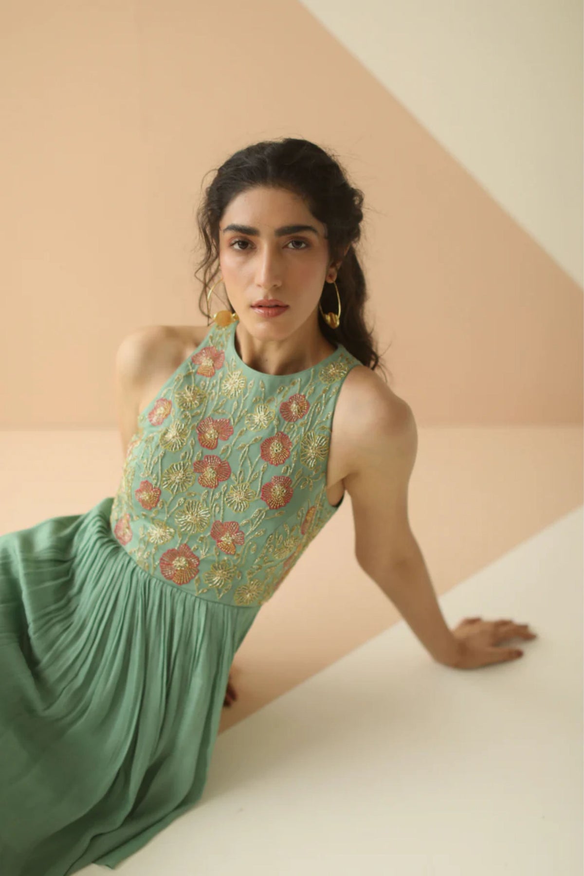 dark mint heavy yoke peplum sharara