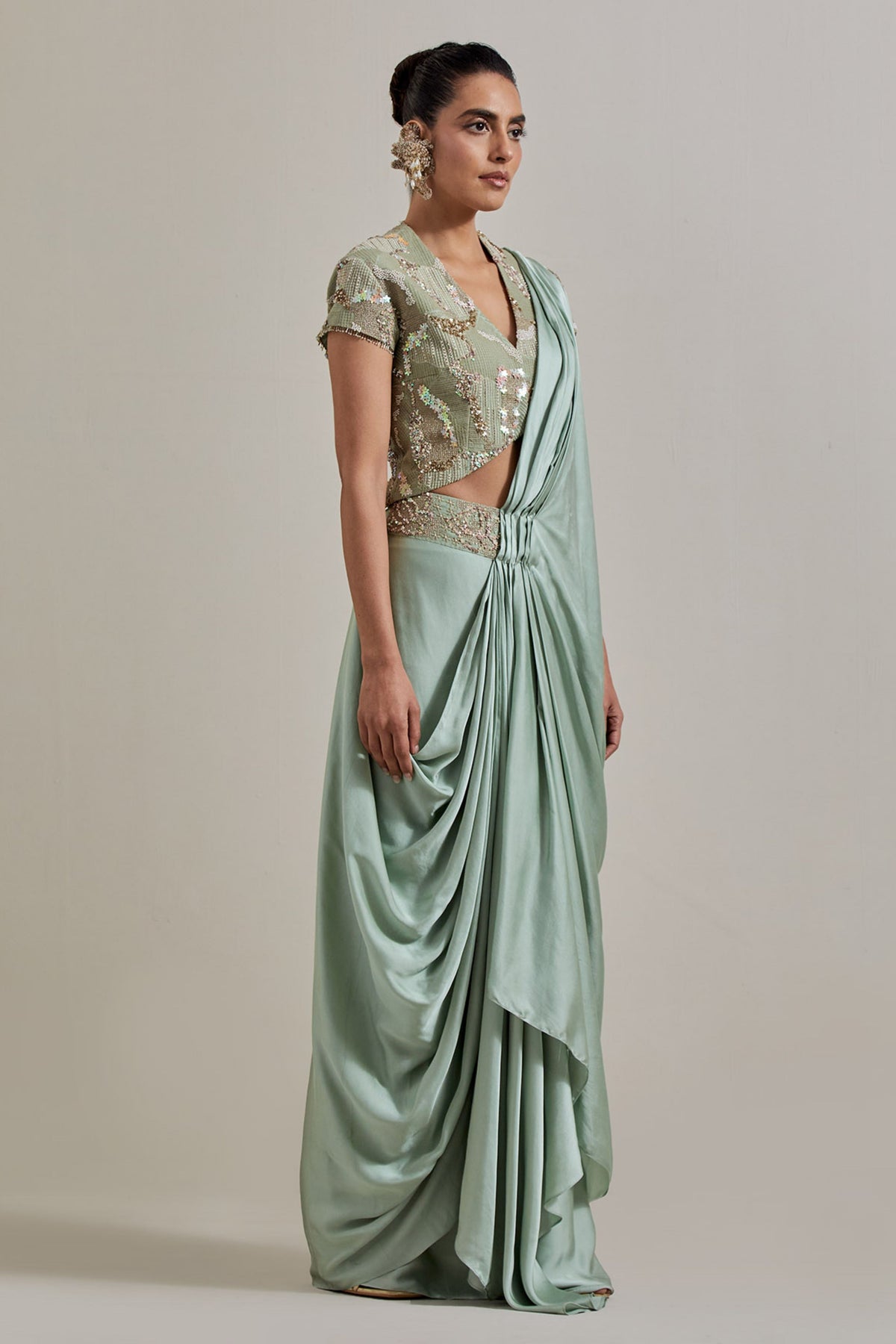 Sage Drape Saree Set