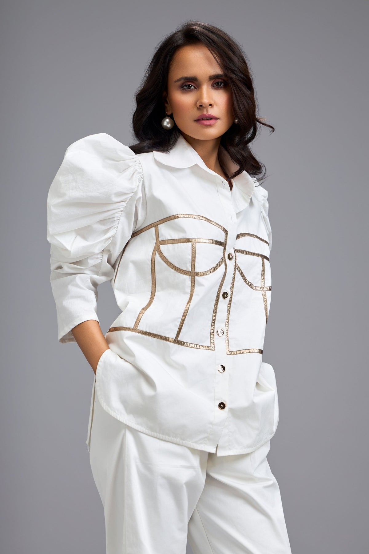 Eclipse Puff Sleeves White  Co-ord Set